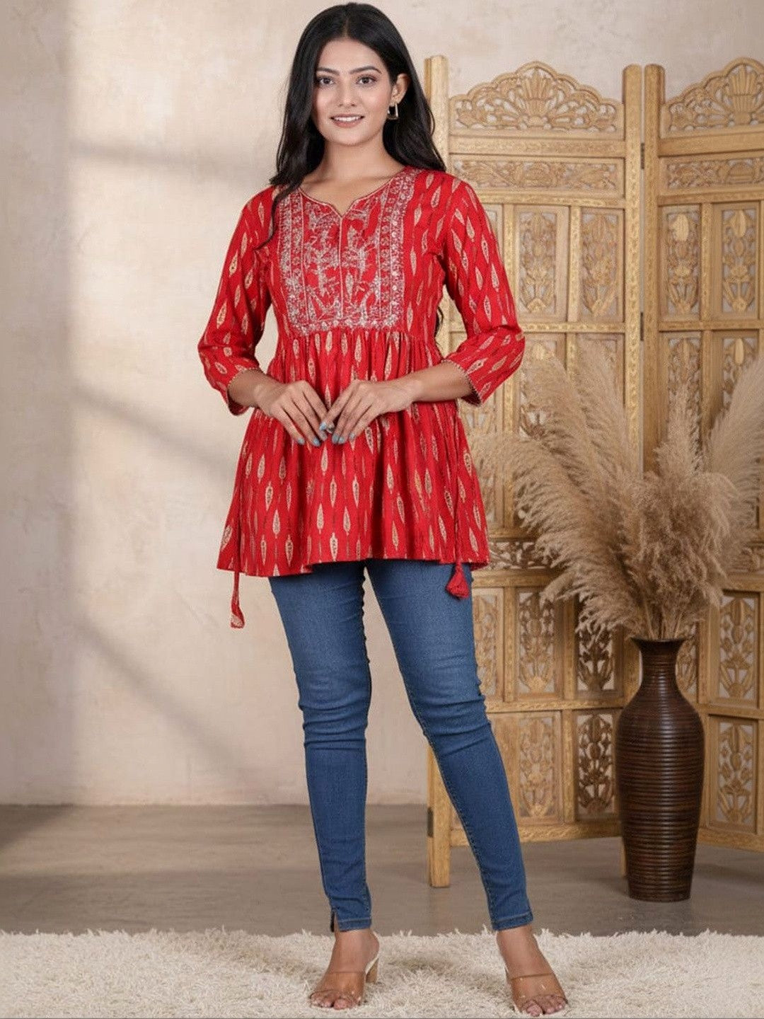 Botanical Printed Pure Cotton Empire Kurti