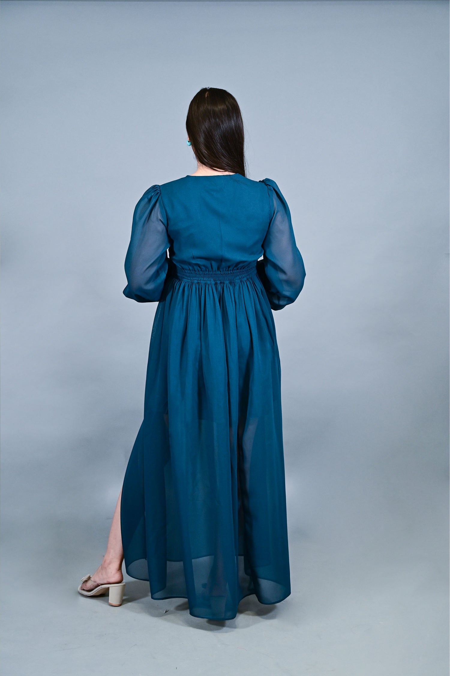 Midnight Teal Sheer Maxi Dress
