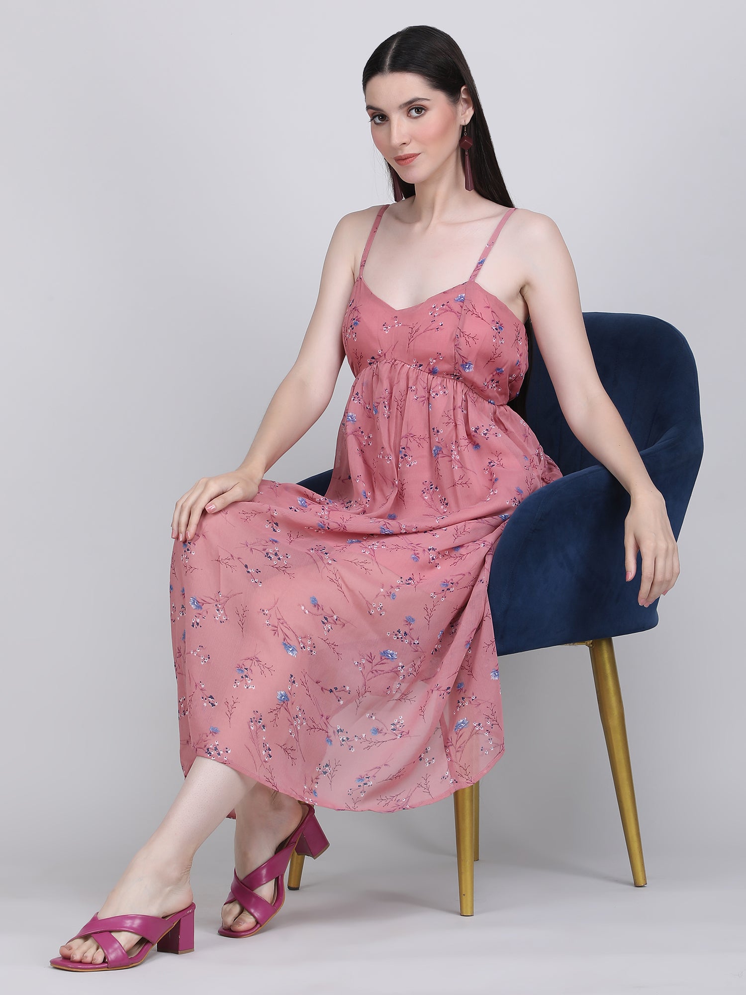 Blush Blossom Spaghetti Strap Midi Dress
