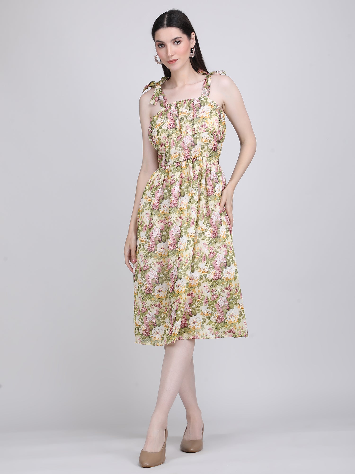 Floral Breeze Tie-Shoulder Midi Dress