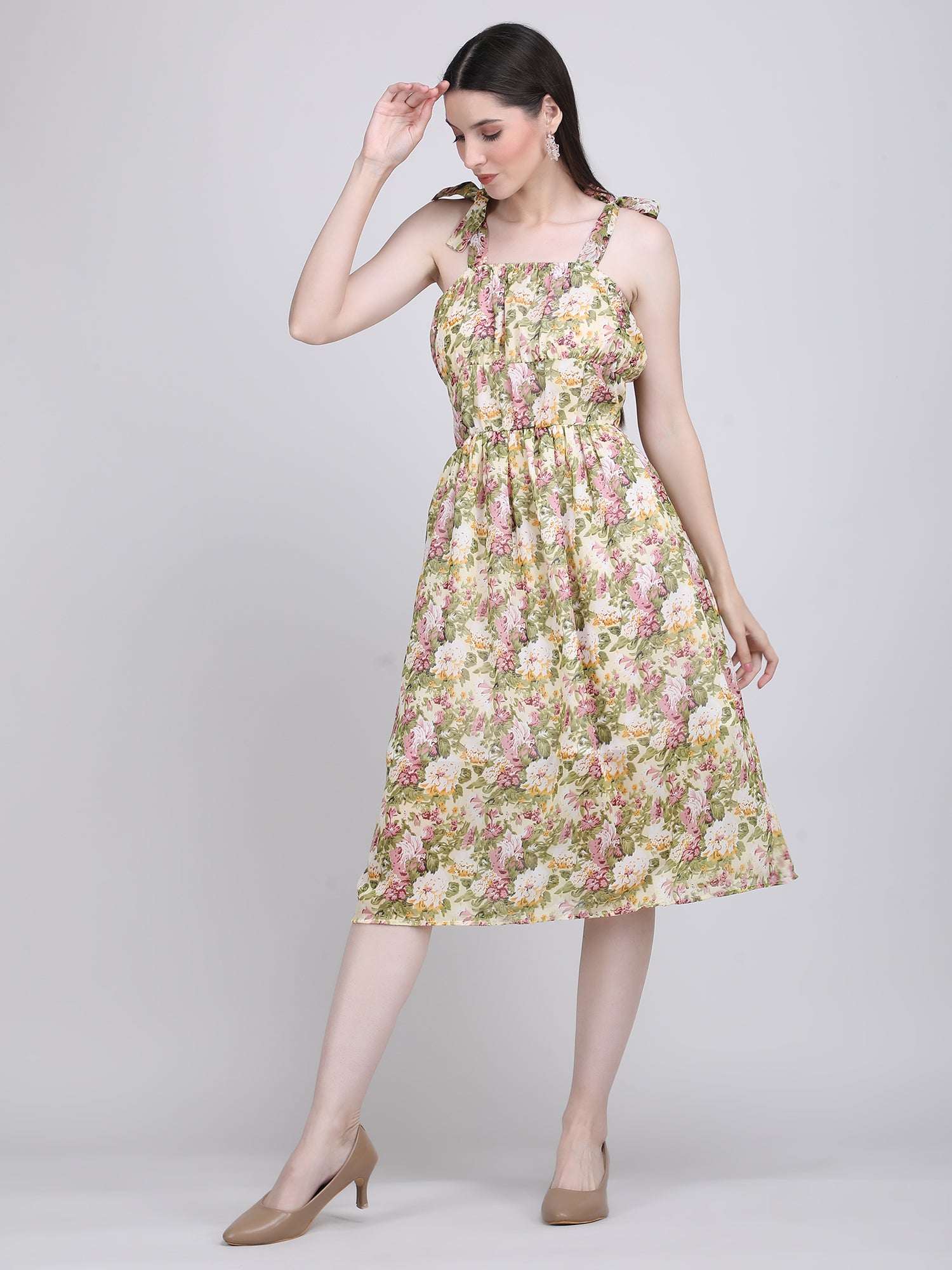 Floral Breeze Tie-Shoulder Midi Dress
