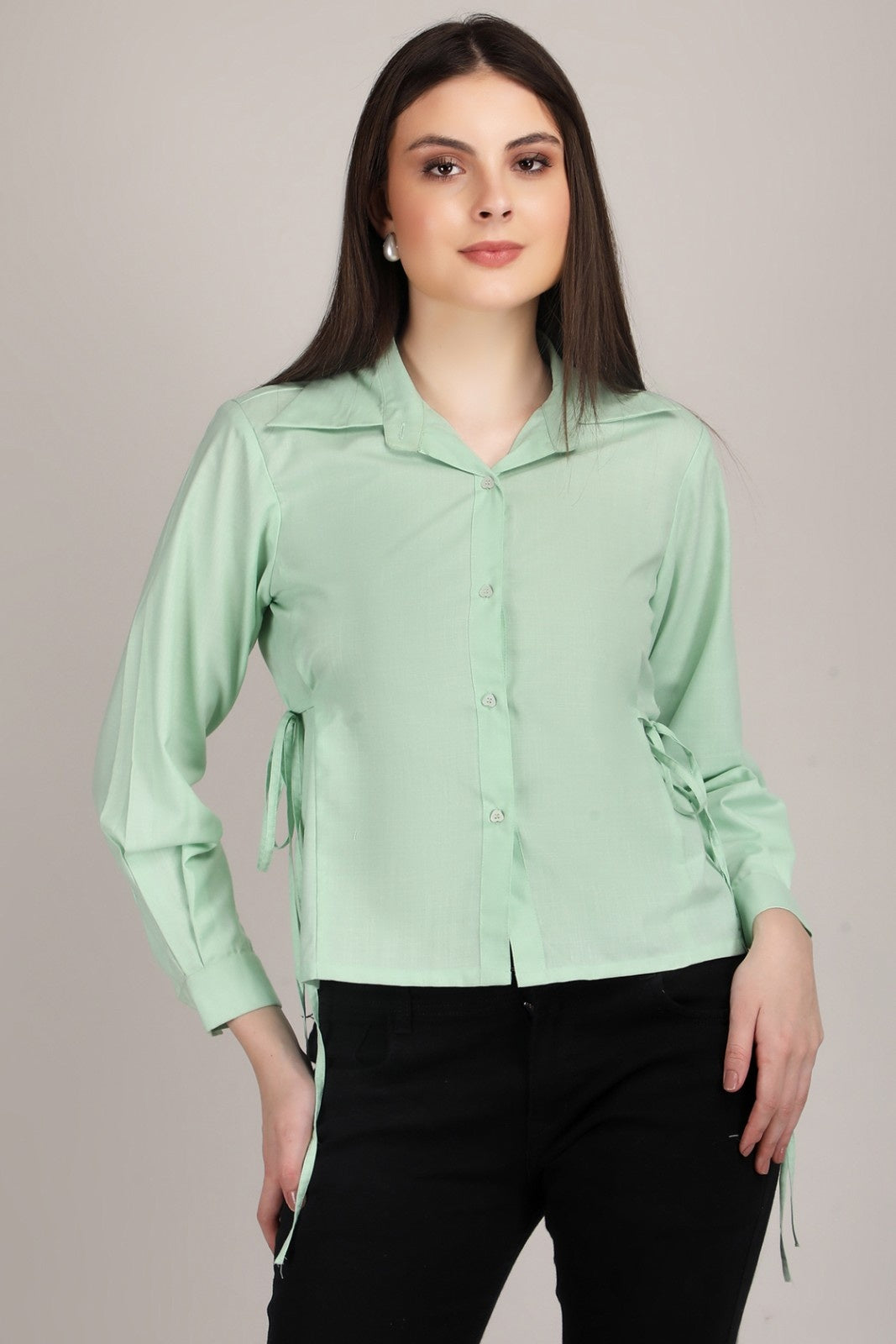 Pastel Muse Tie-Side Button Down Shirt