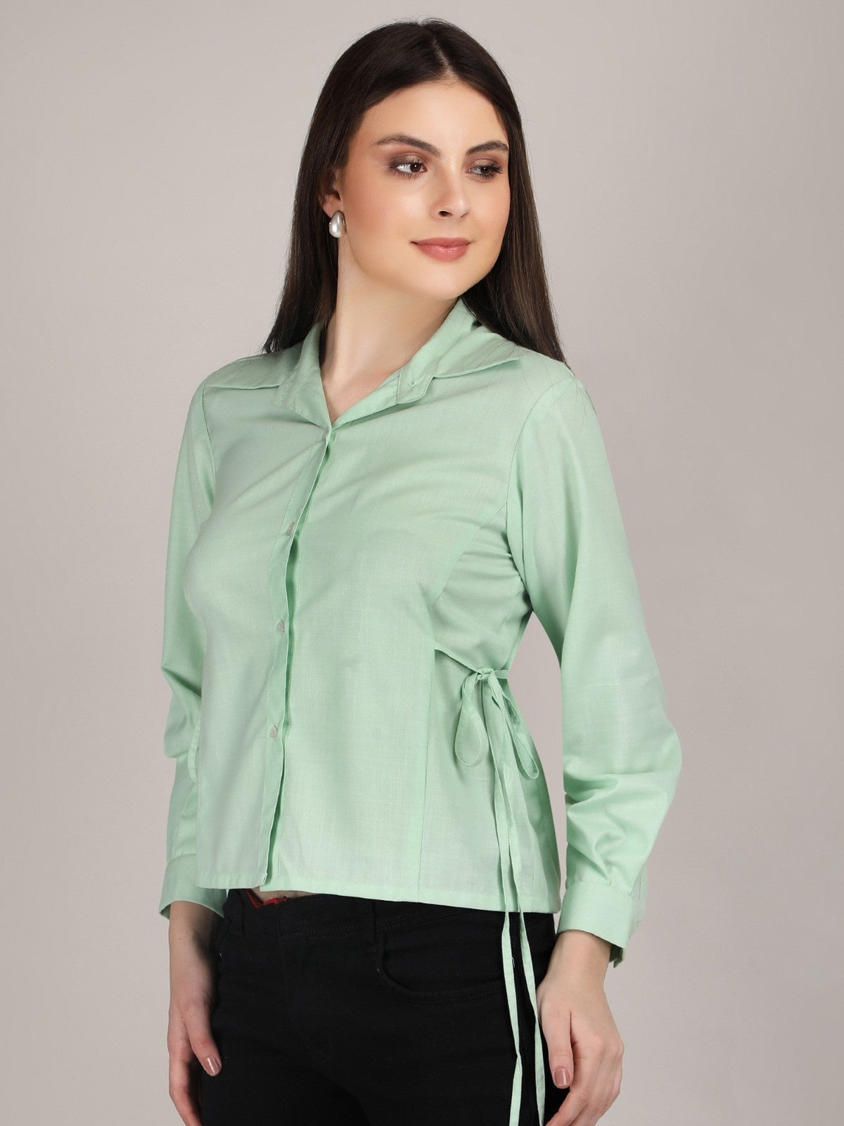 Pastel Muse Tie-Side Button Down Shirt