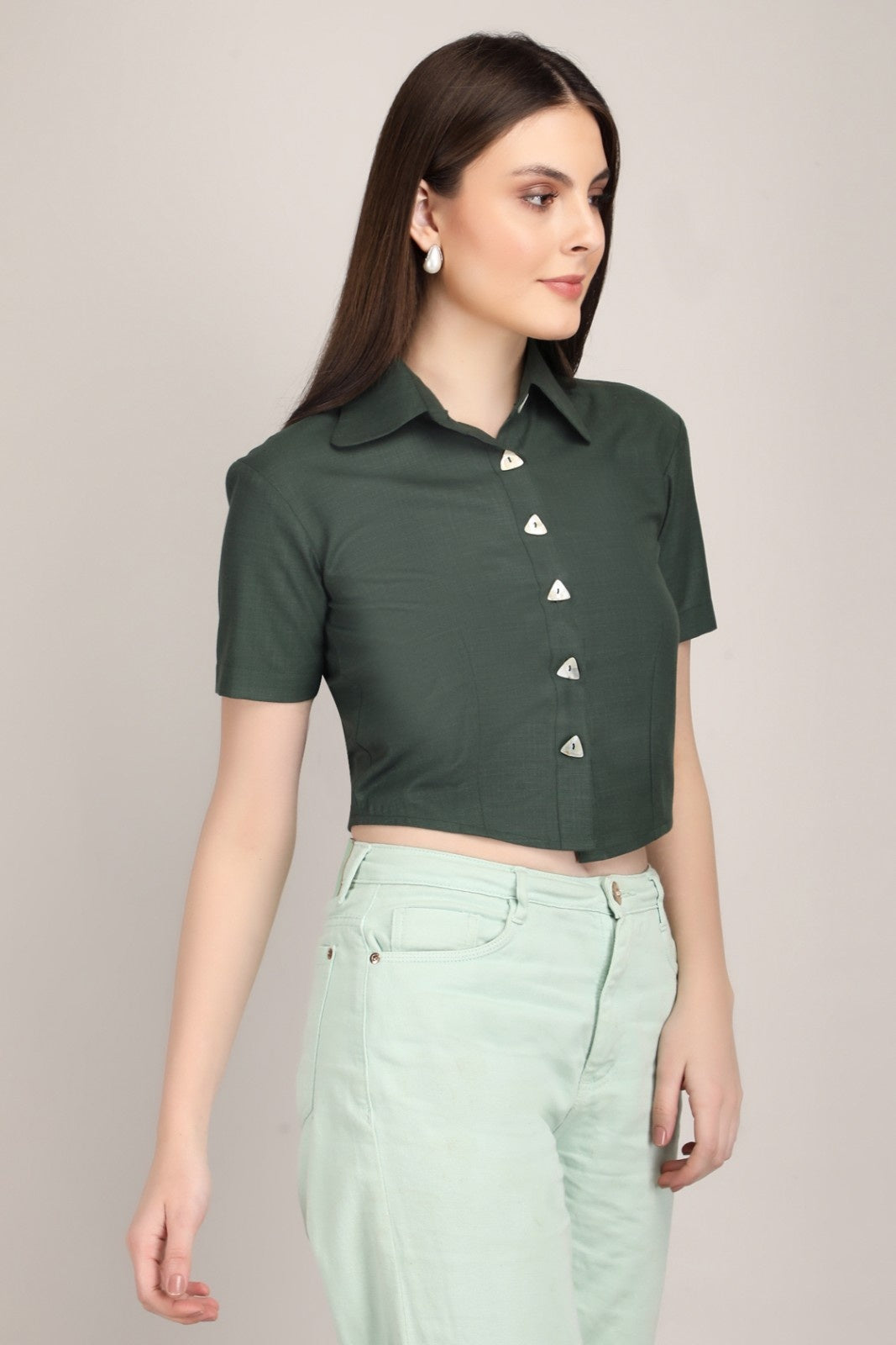 Earthy Chic Triangle Button crop shirt