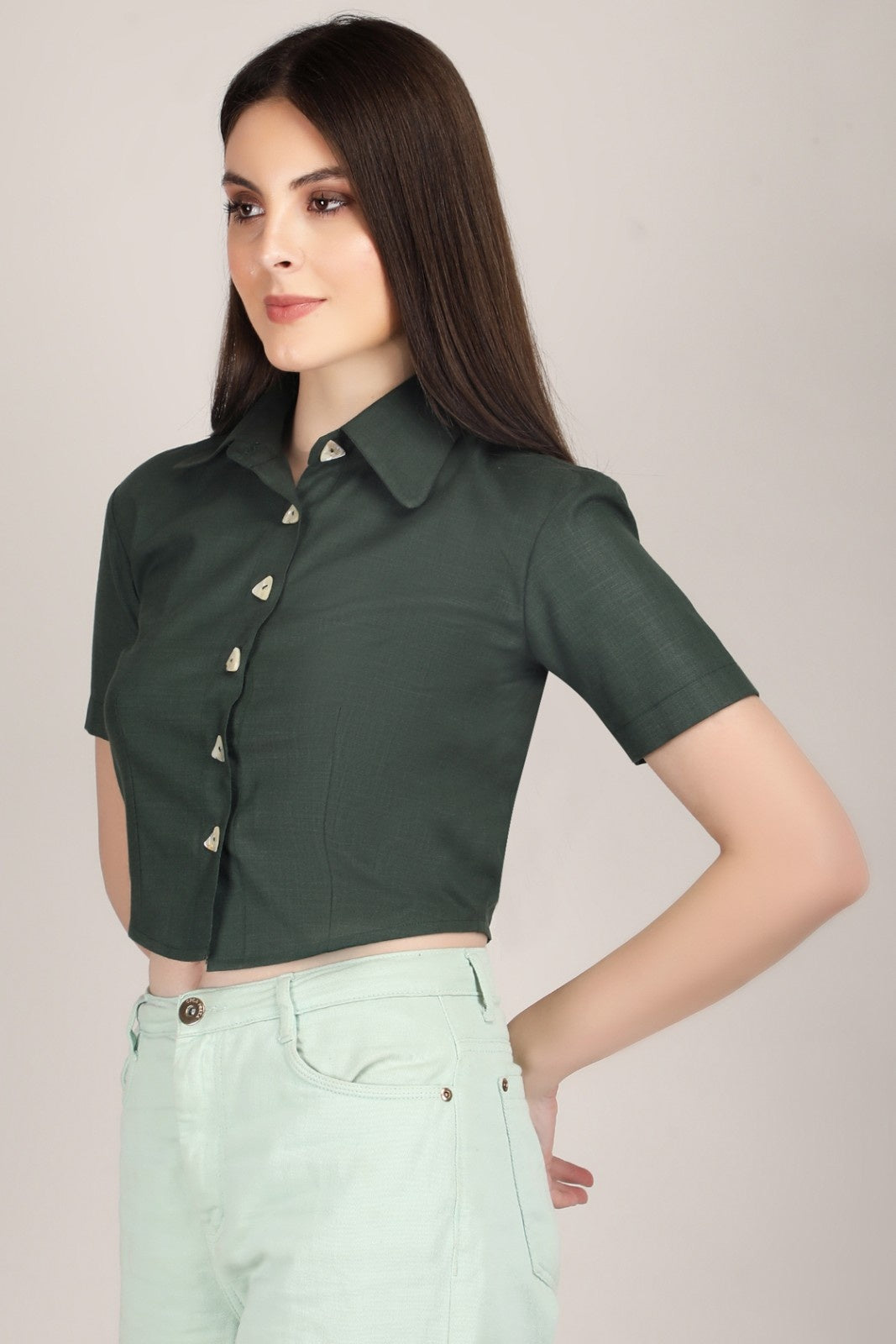 Earthy Chic Triangle Button crop shirt