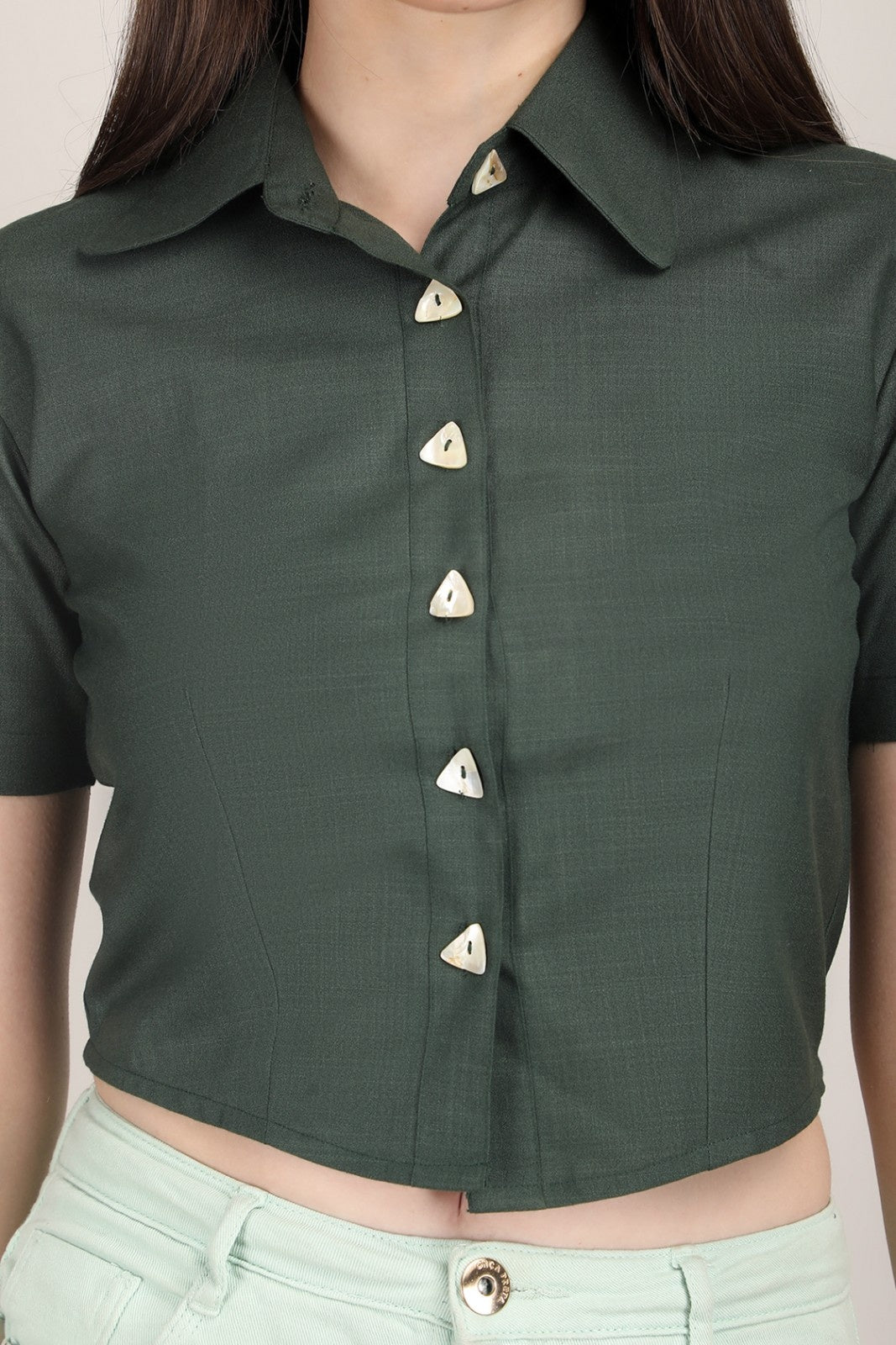 Earthy Chic Triangle Button crop shirt