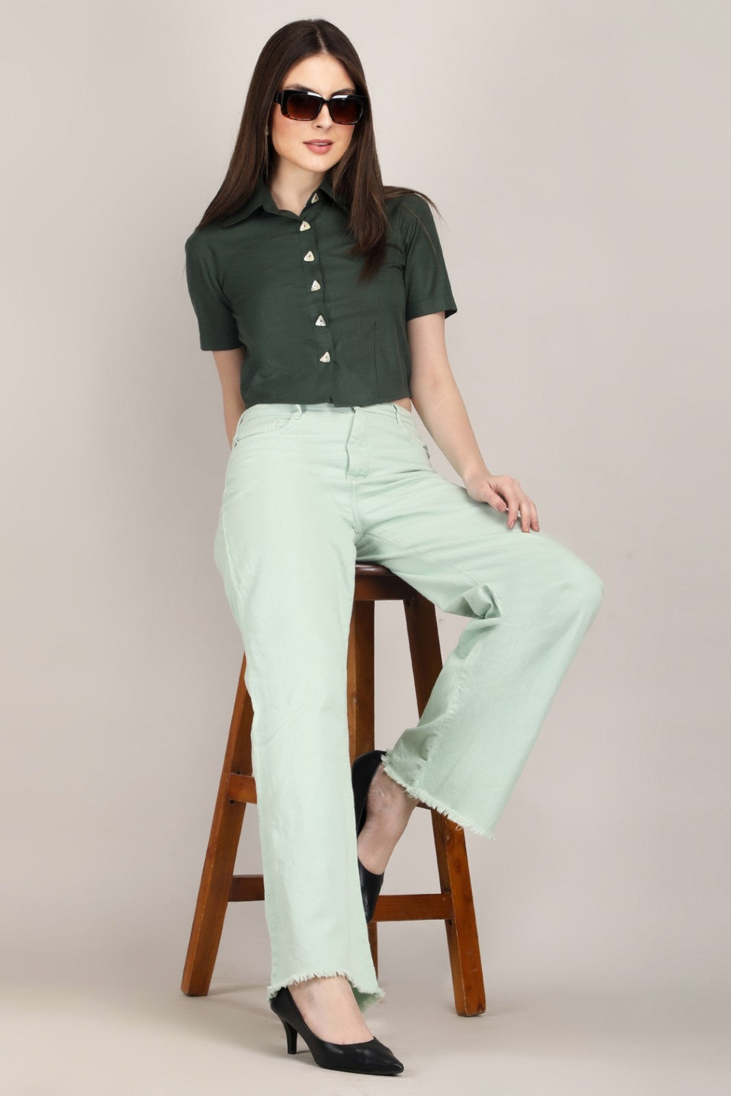 Earthy Chic Triangle Button crop shirt