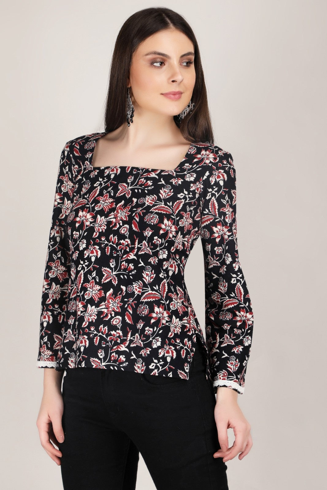 Ajrakh Printed Flora Flare Sleeved short kurti