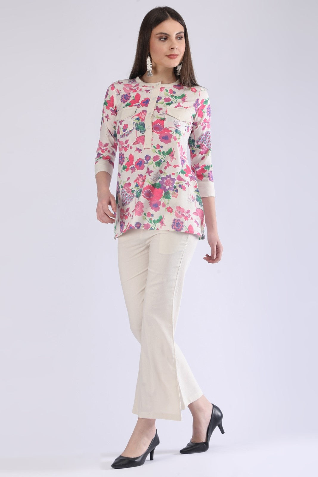 Women's Cream Floral Printed Co-Ord Set