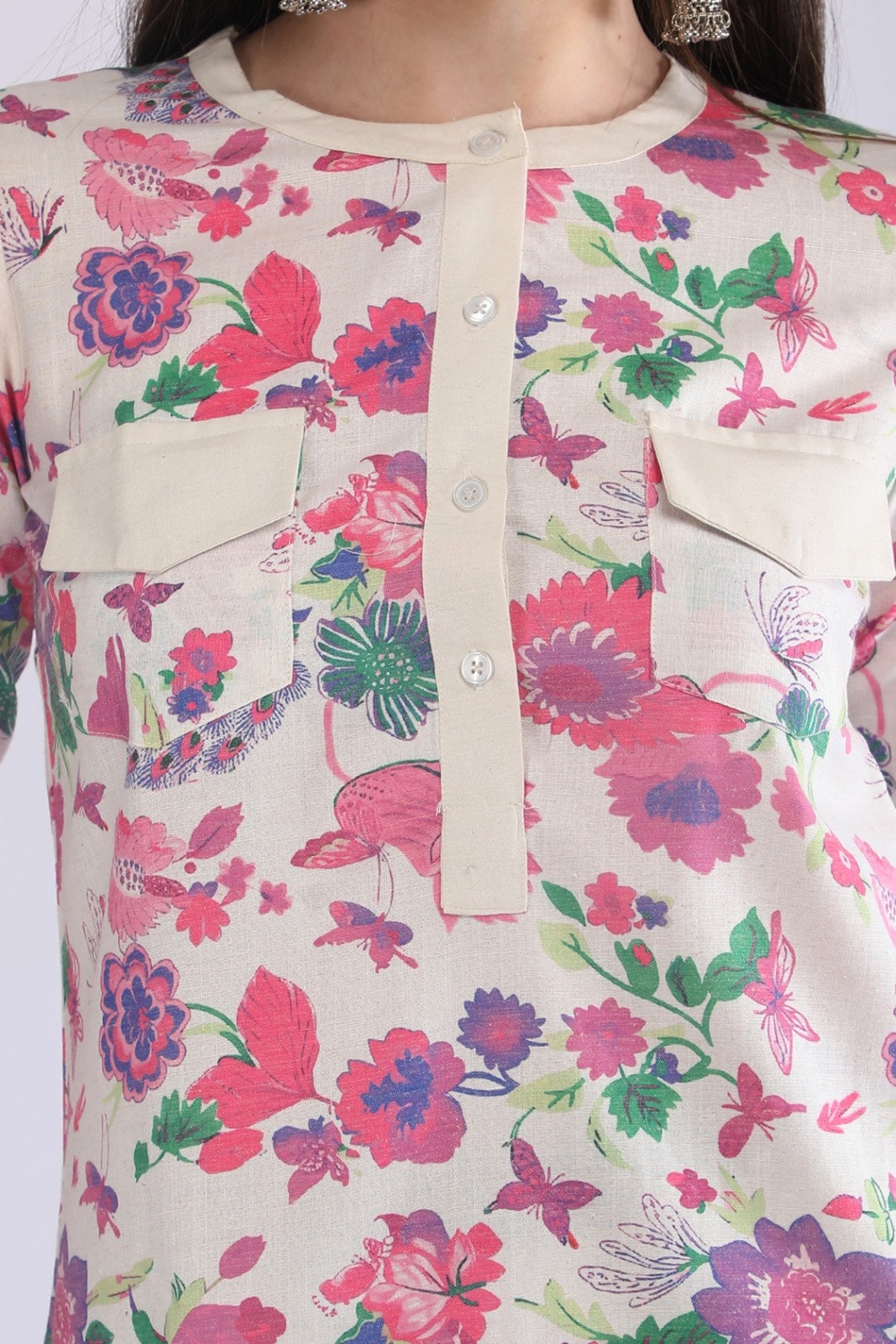 Women's Cream Floral Printed Co-Ord Set