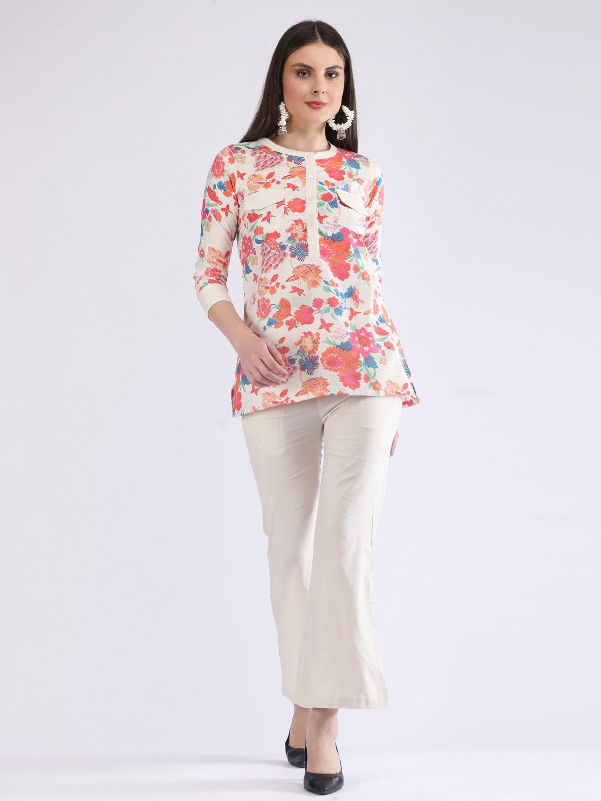 Women's Cream Floral Printed Co-Ord Set