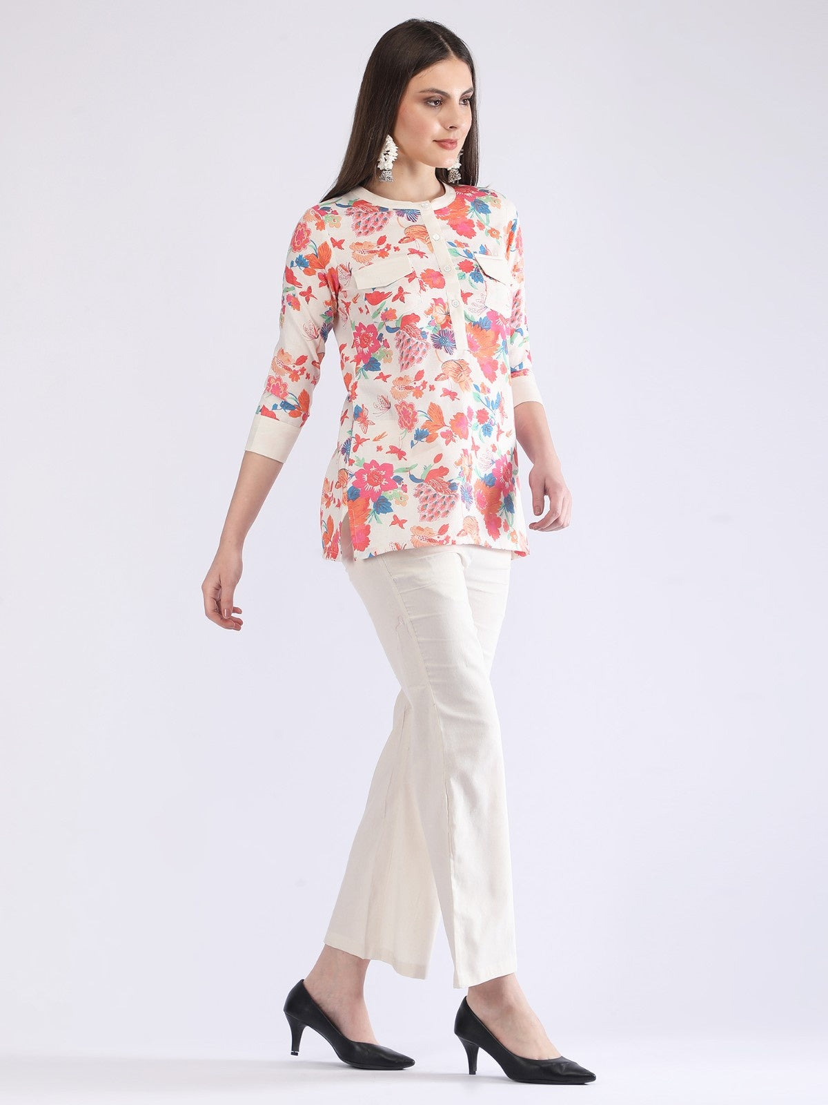 Women's Cream Floral Printed Co-Ord Set