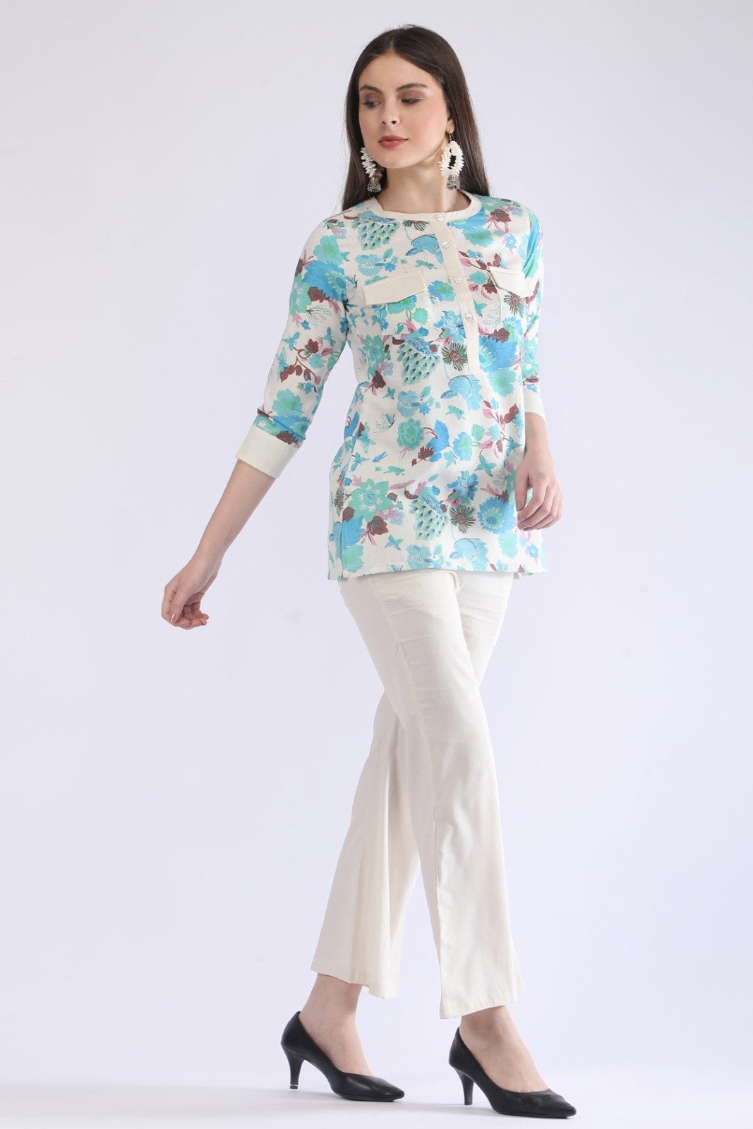 Women's Cream Floral Printed Co-Ord Set