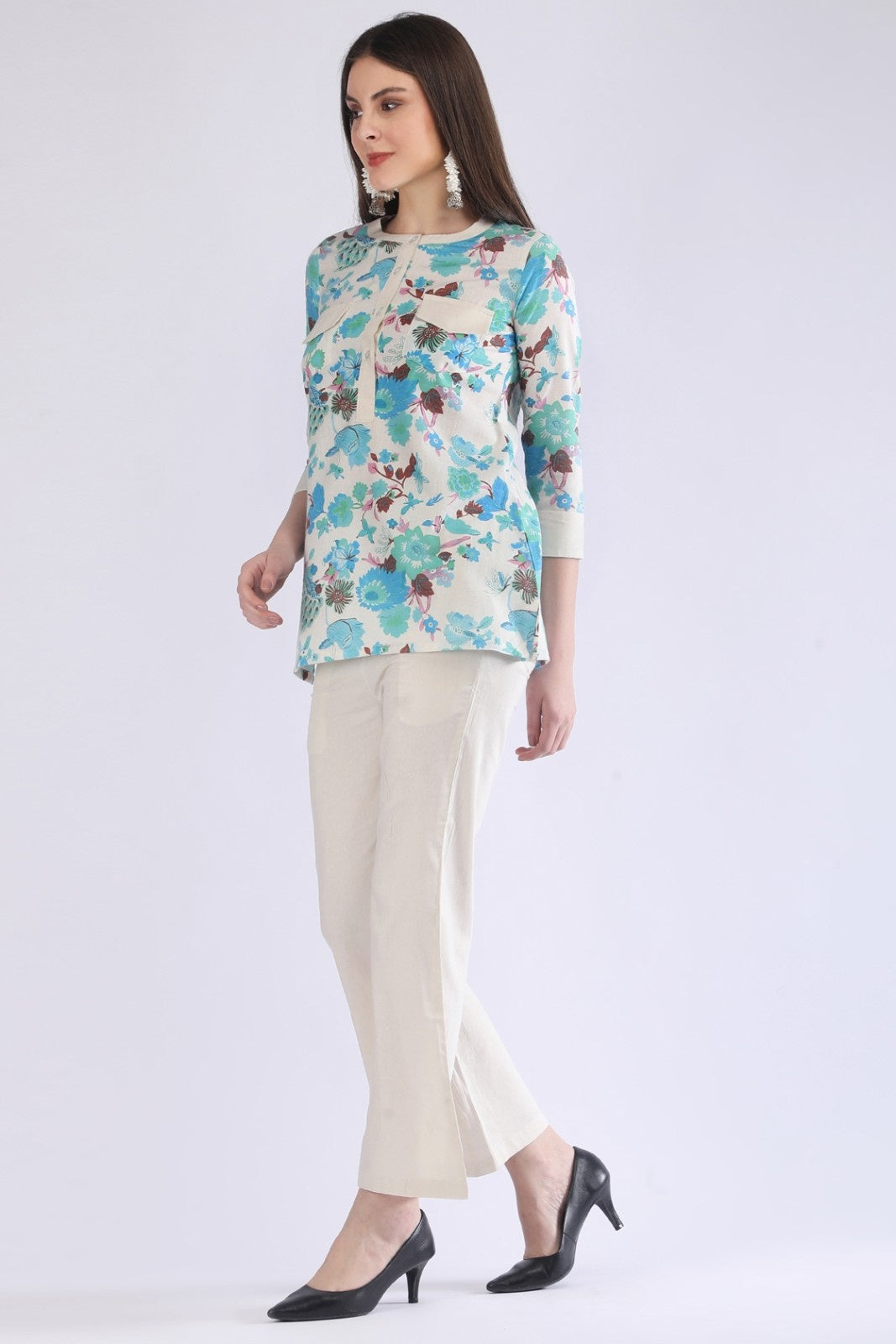 Women's Cream Floral Printed Co-Ord Set