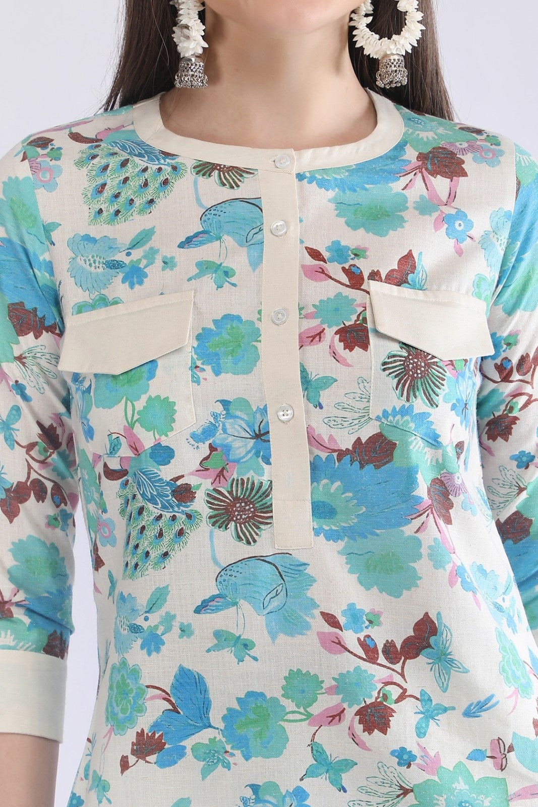 Women's Cream Floral Printed Co-Ord Set