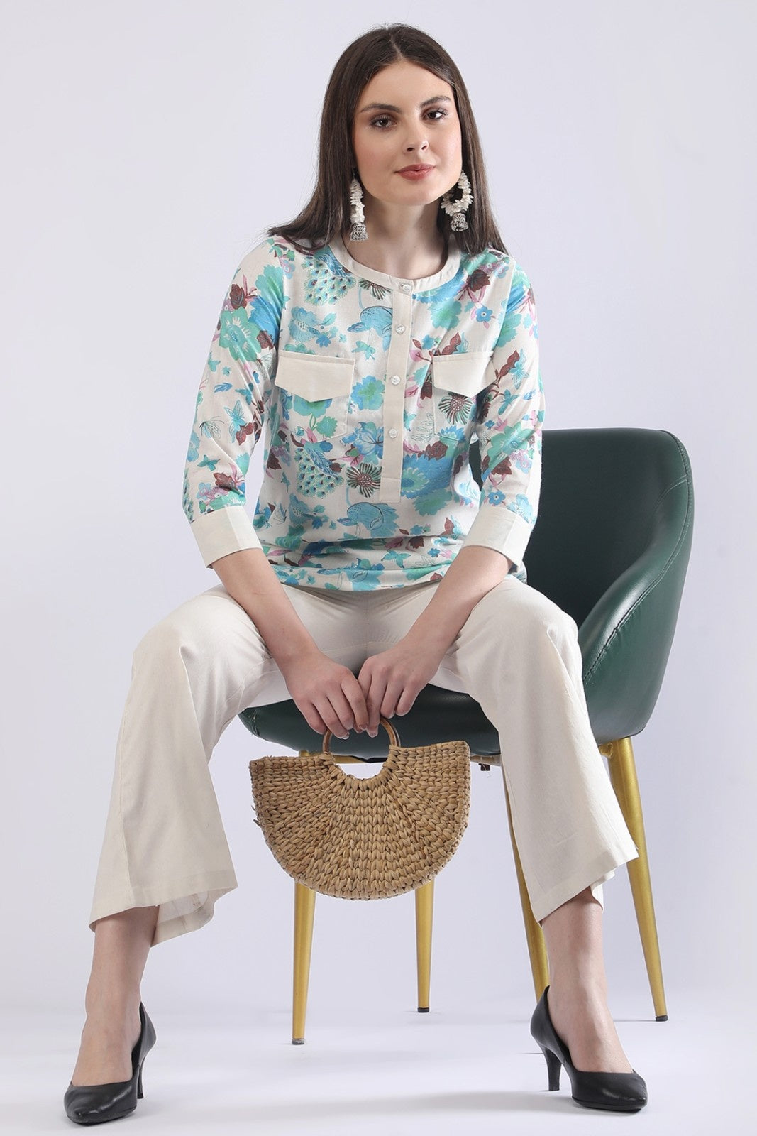 Women's Cream Floral Printed Co-Ord Set