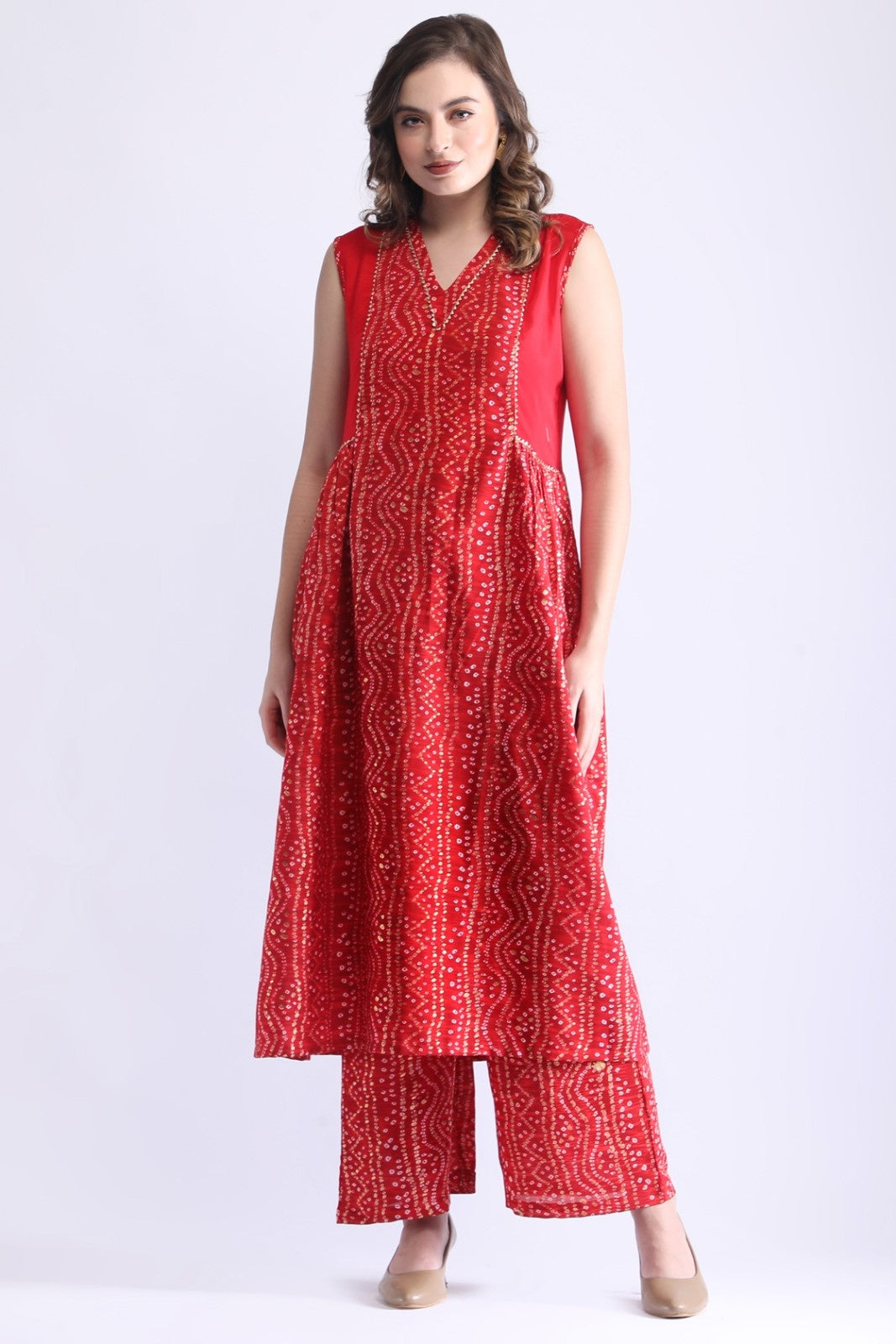 Bandhani Printed Sleeveless Kurta Set