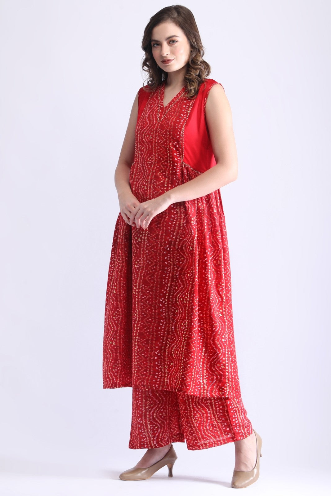 Bandhani Printed Sleeveless Kurta Set