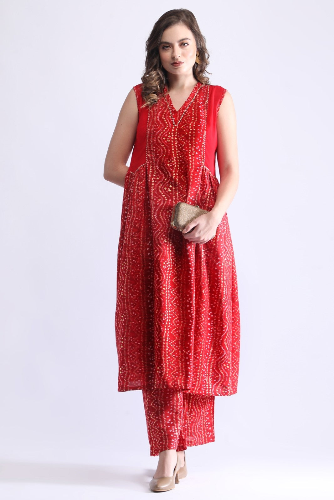 Bandhani Printed Sleeveless Kurta Set