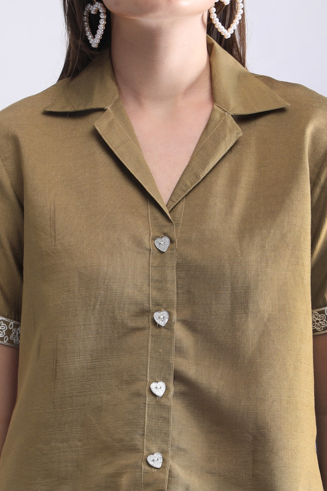 Women’s Embroidered Short Shirt & Wide-Leg Pant Co-ord Set