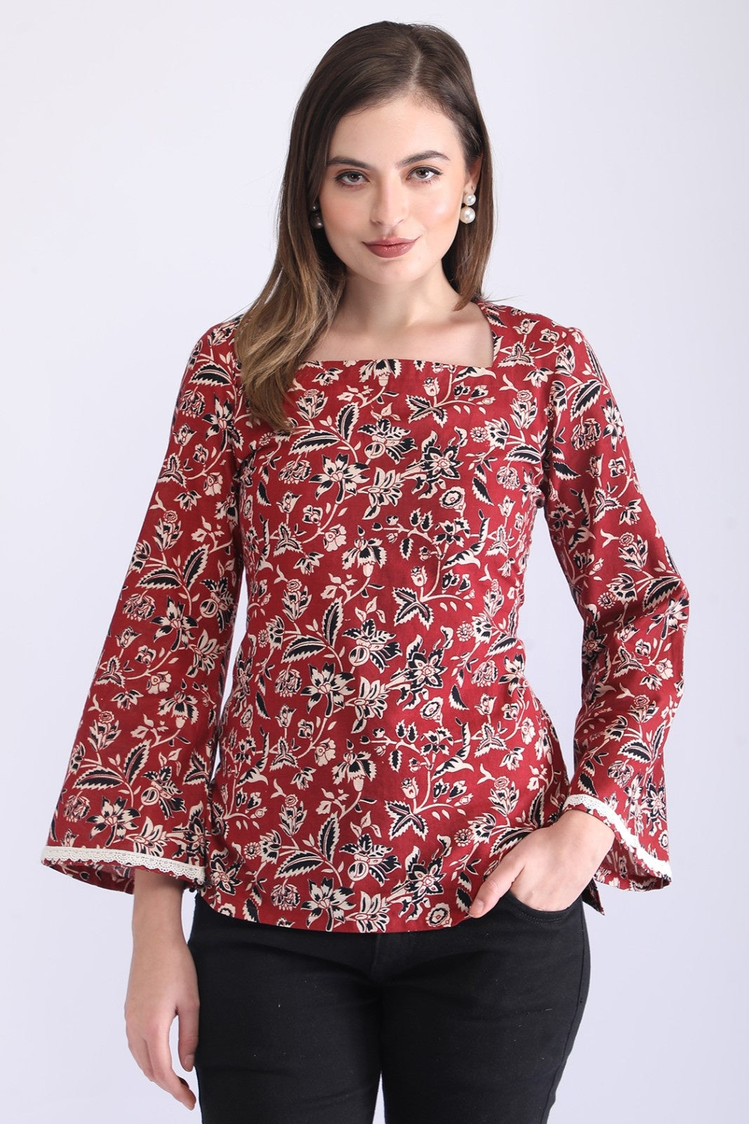 Ajrakh Printed Flora Flare Sleeved short kurti