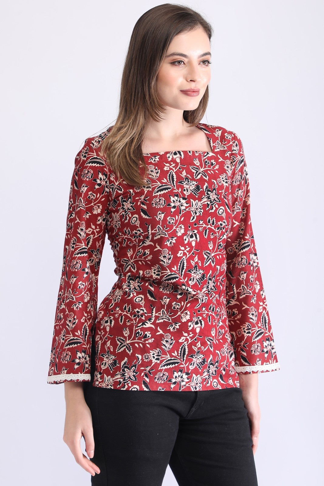 Ajrakh Printed Flora Flare Sleeved short kurti