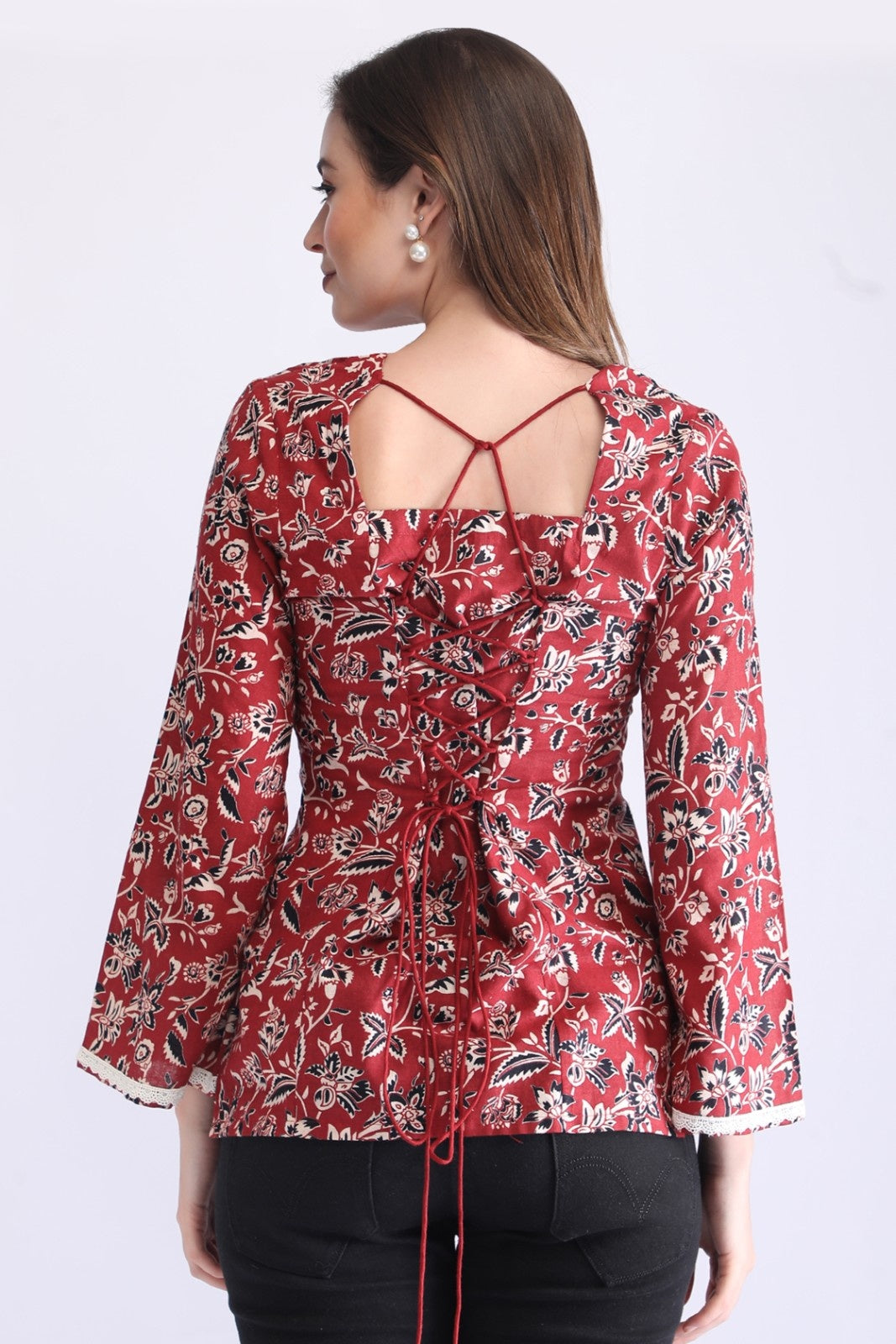 Ajrakh Printed Flora Flare Sleeved short kurti