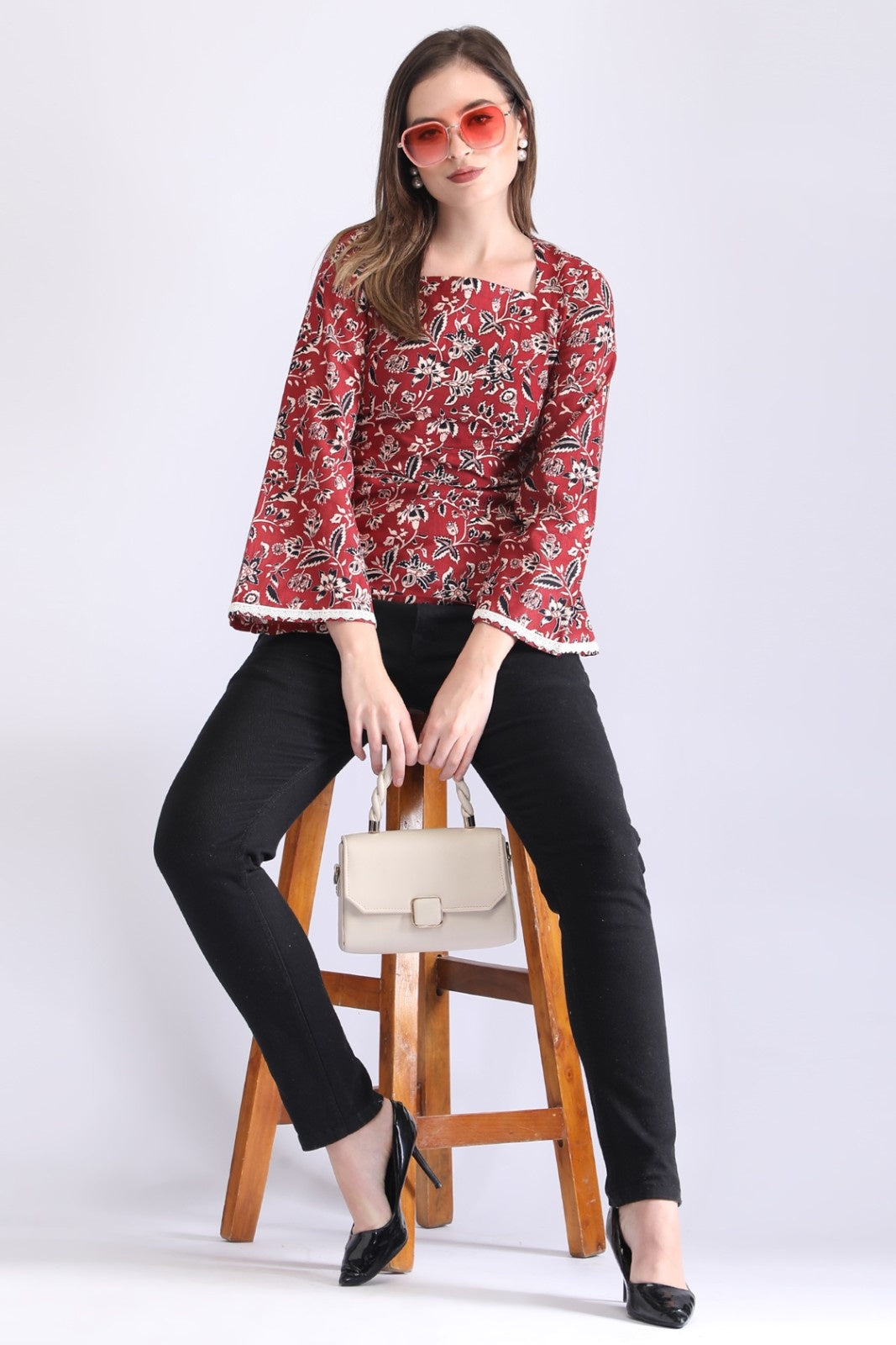 Ajrakh Printed Flora Flare Sleeved short kurti