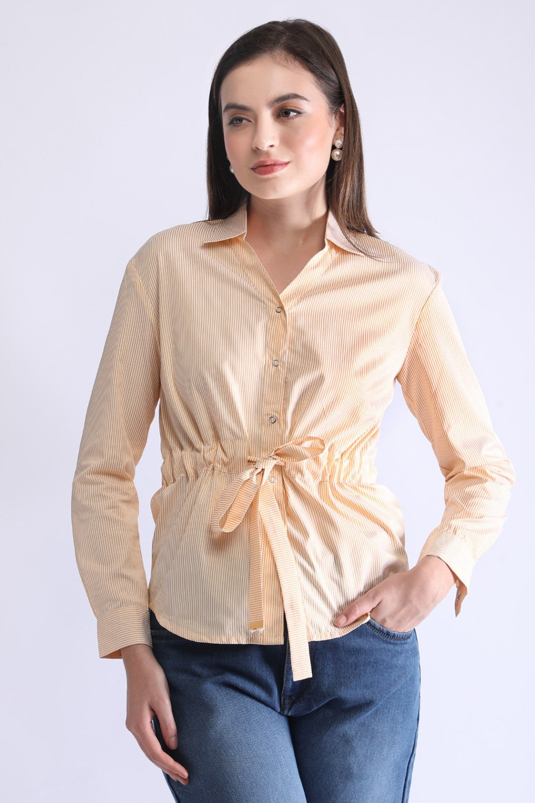 Striped Waist-Tie Casual Shirt for Women