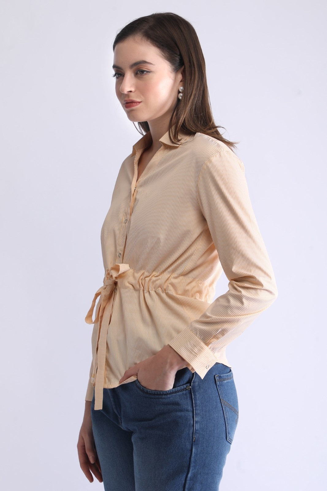 Striped Waist-Tie Casual Shirt for Women