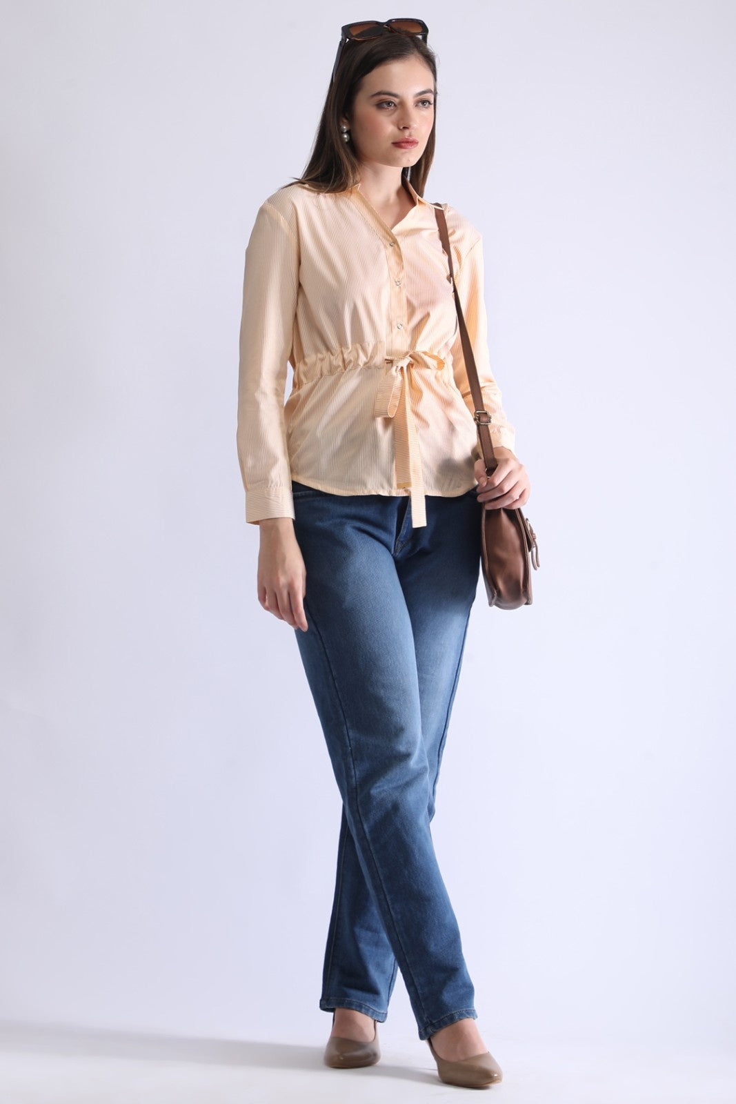 Striped Waist-Tie Casual Shirt for Women