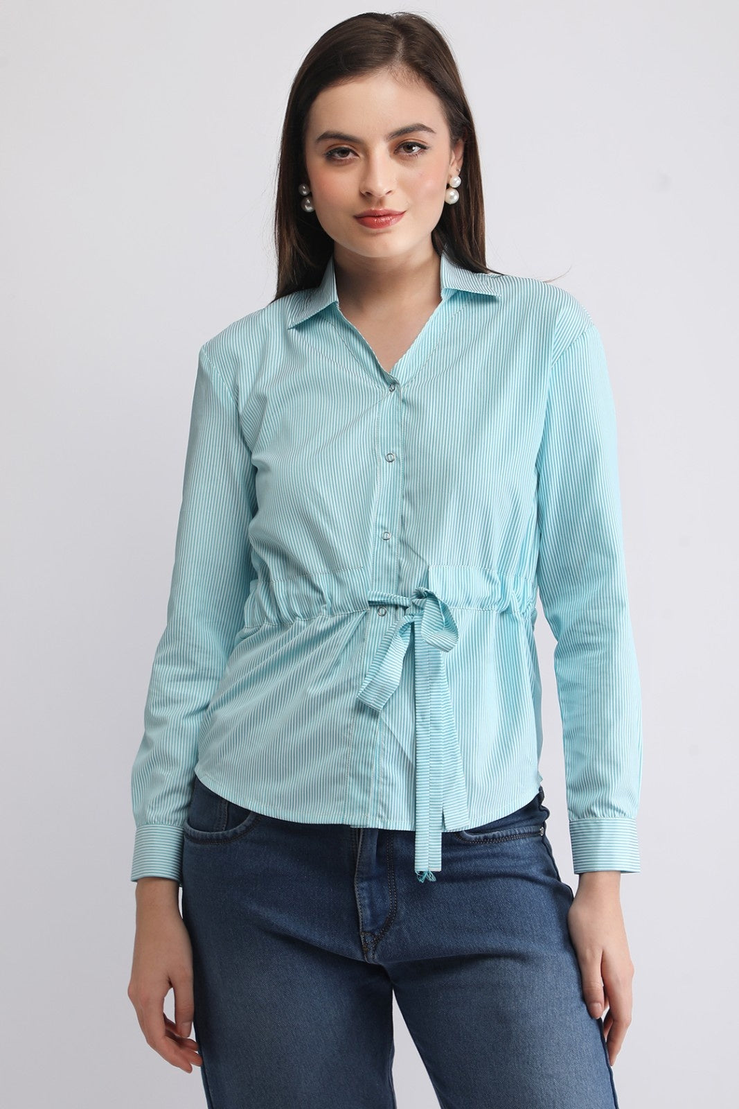 Striped Waist-Tie Casual Shirt for Women