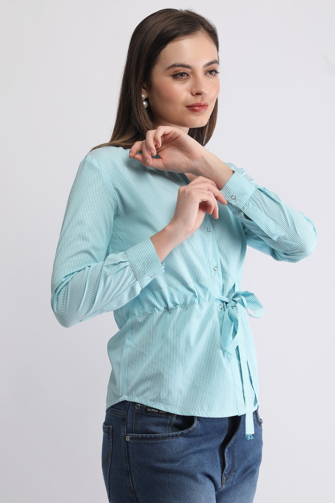 Striped Waist-Tie Casual Shirt for Women