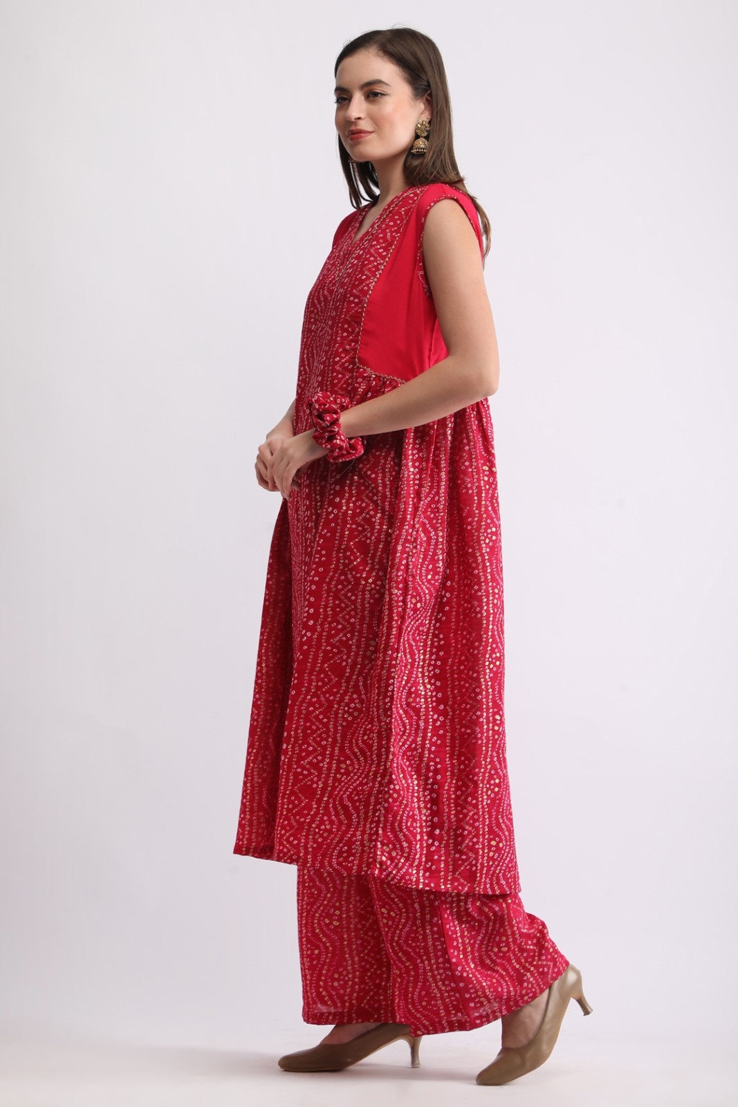 Bandhani Printed Sleeveless Kurta Set