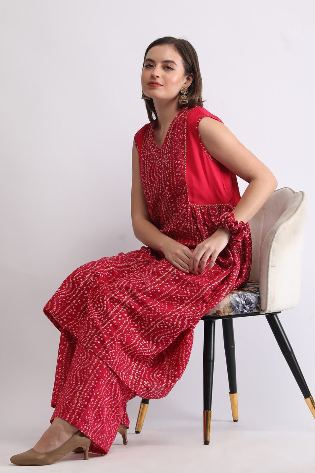Bandhani Printed Sleeveless Kurta Set
