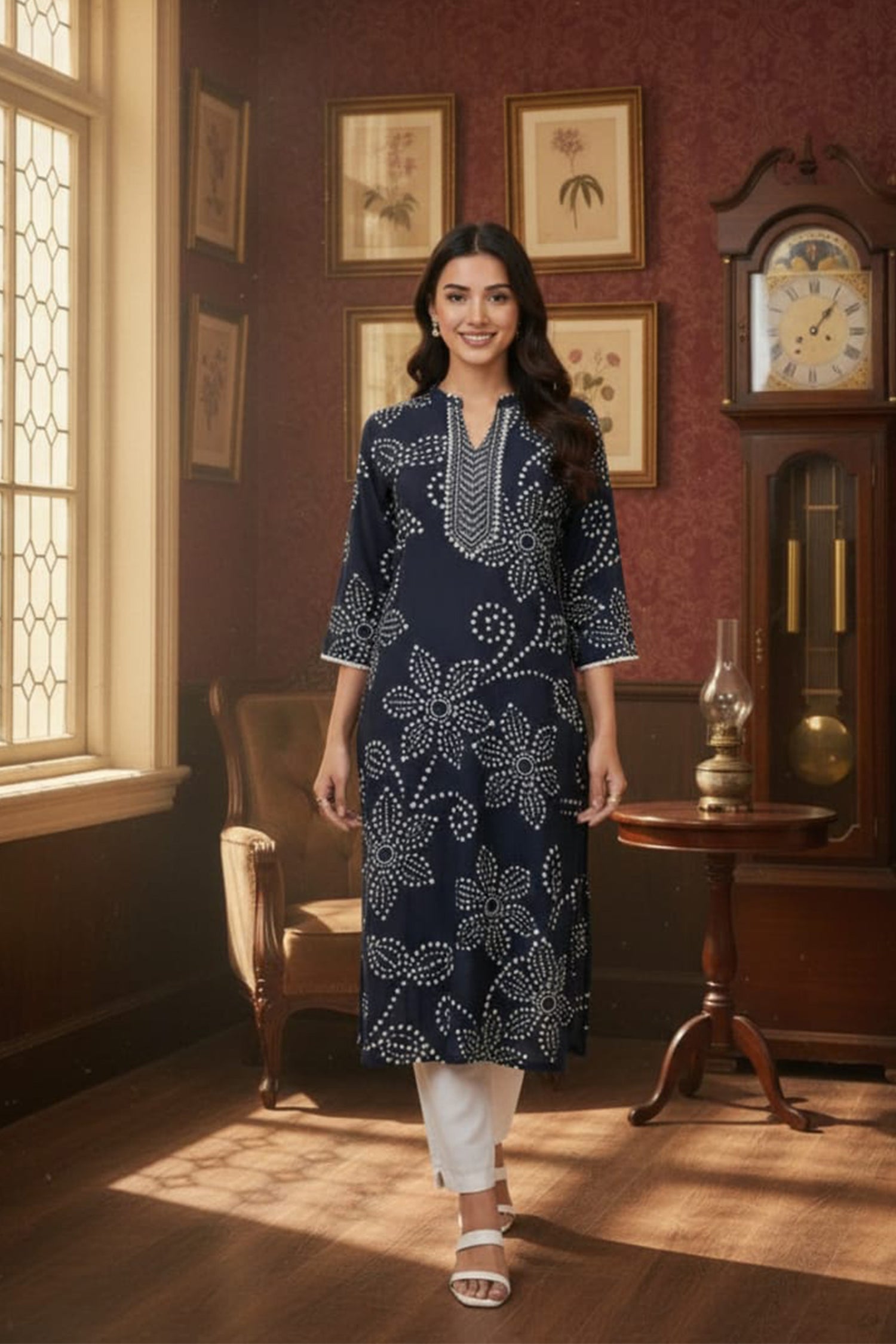 Classic Floral Printed Straight Kurta with Pants – Elegant Everyday Ethnic Wear