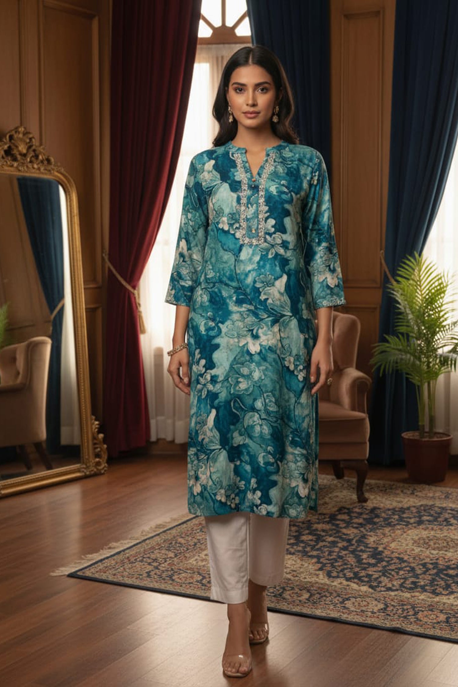 Floral Grace Straight Kurta – Premium Printed Collection