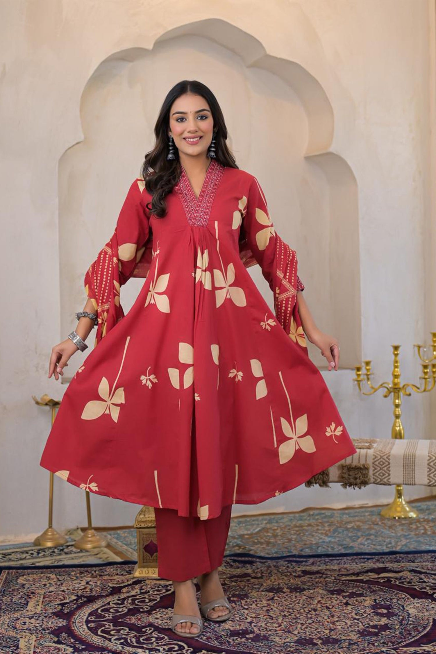 Gulnaar Red Flared Suit Set