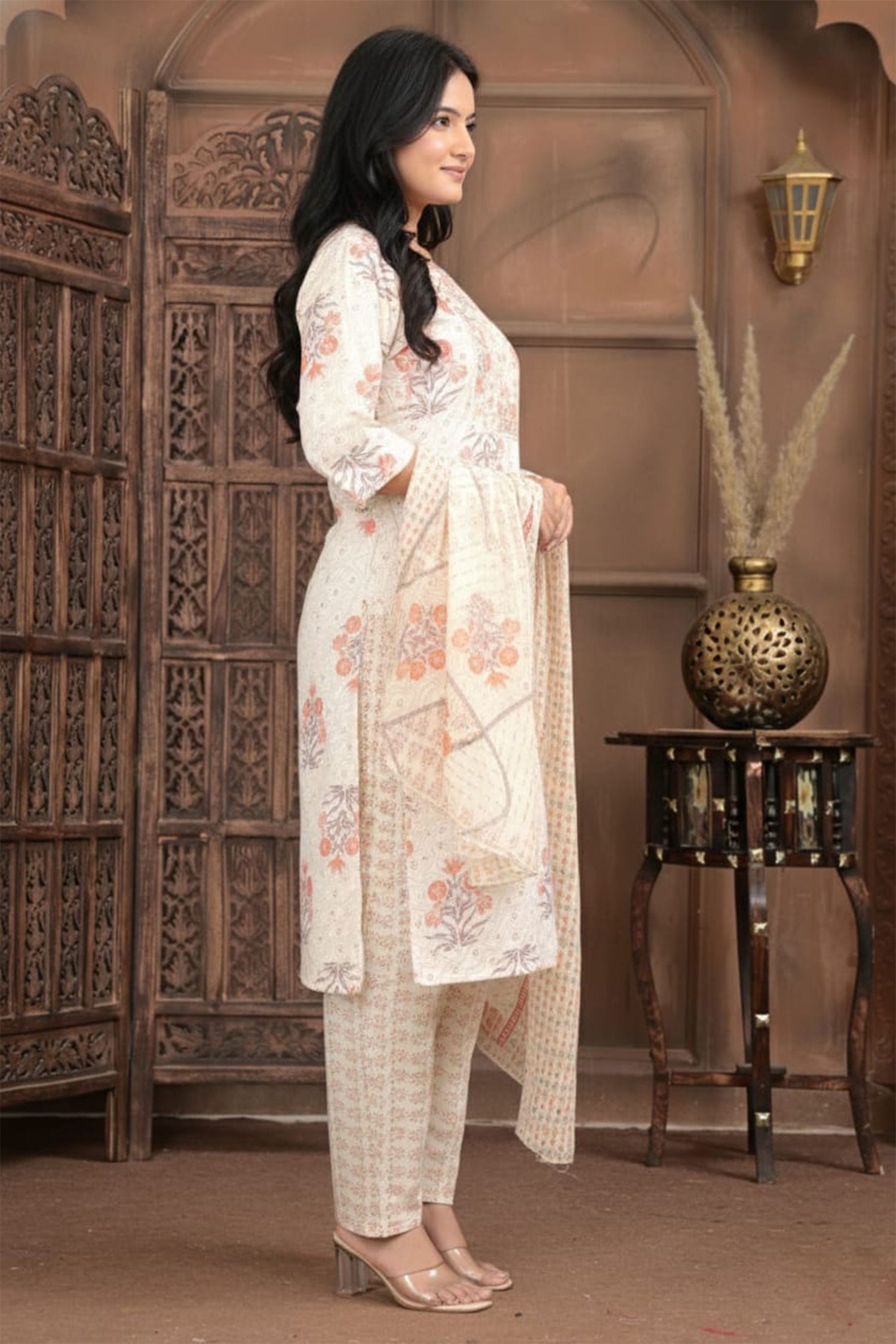 Ivory Gulnaar Printed Suit Set