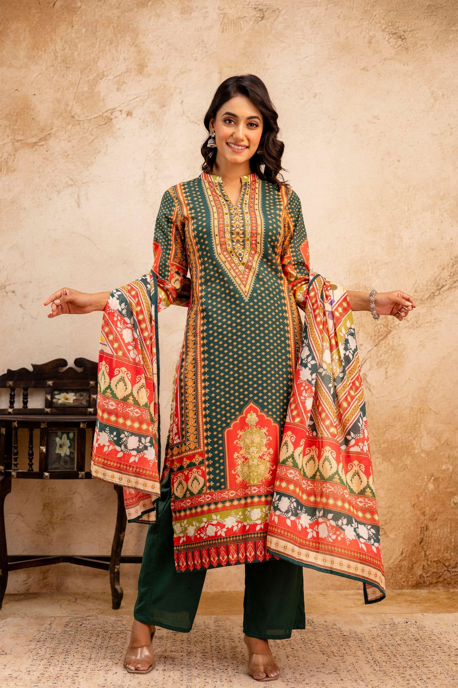 Women Floral Printed Kurta Set with Dupatta | Straight Fit Kurta Pant Set | Ethnic Wear for Women