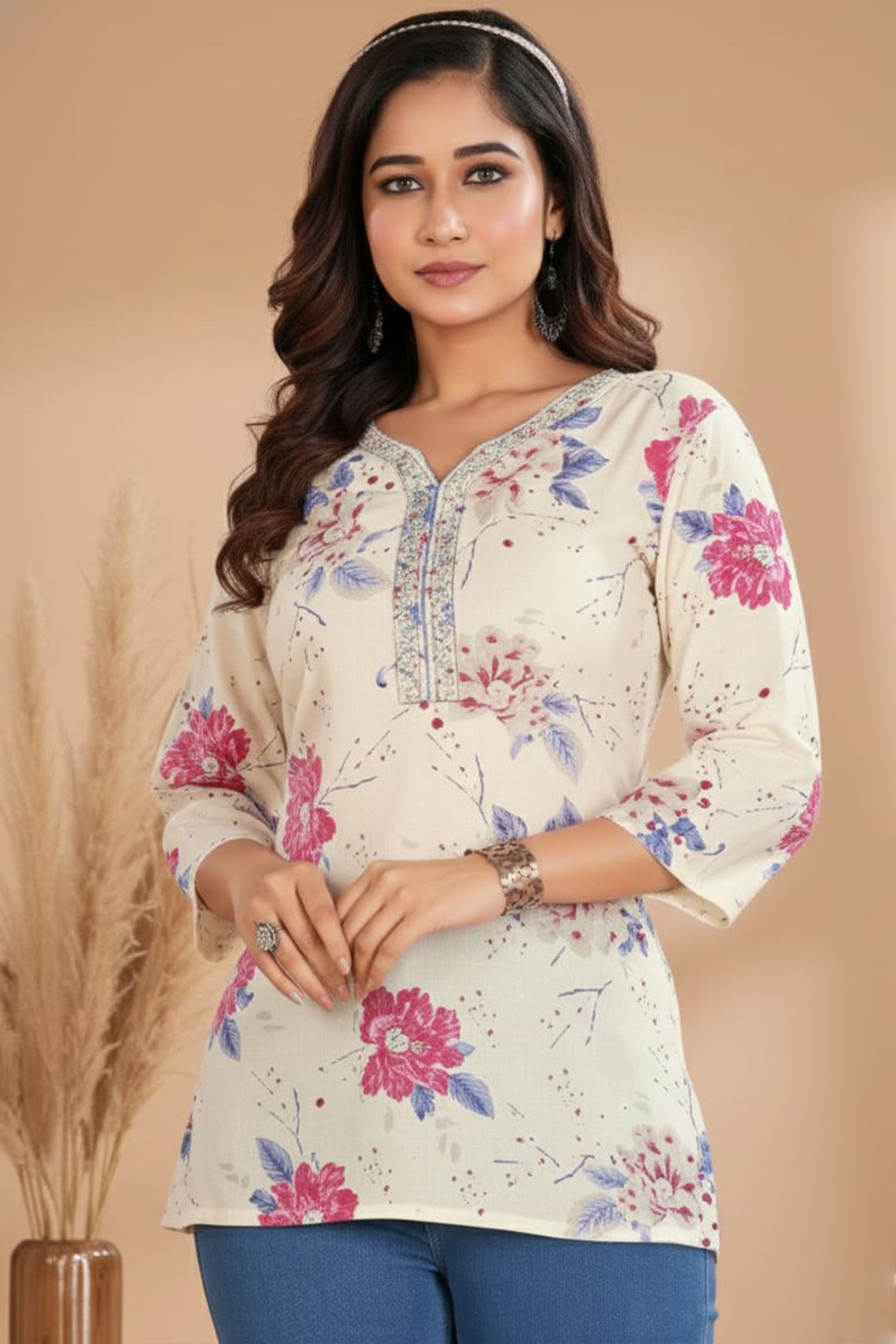 Women’s Floral Printed Casual Kurti Top