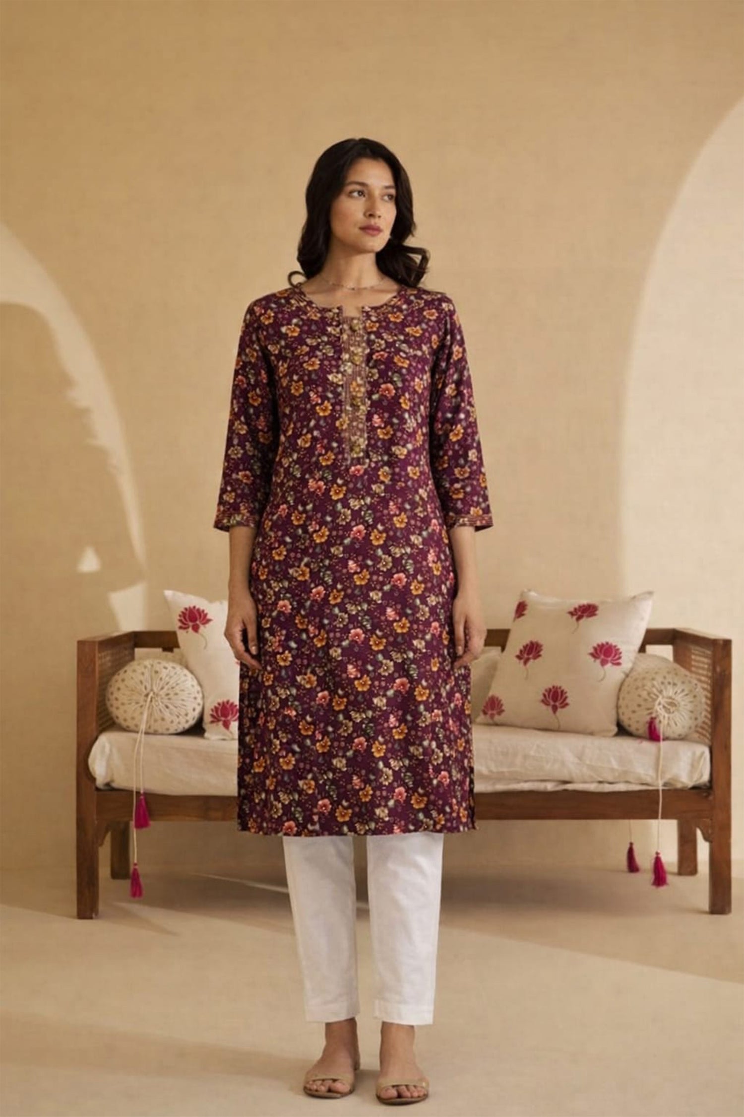 Wine Purple Ethnic Motif Kurta