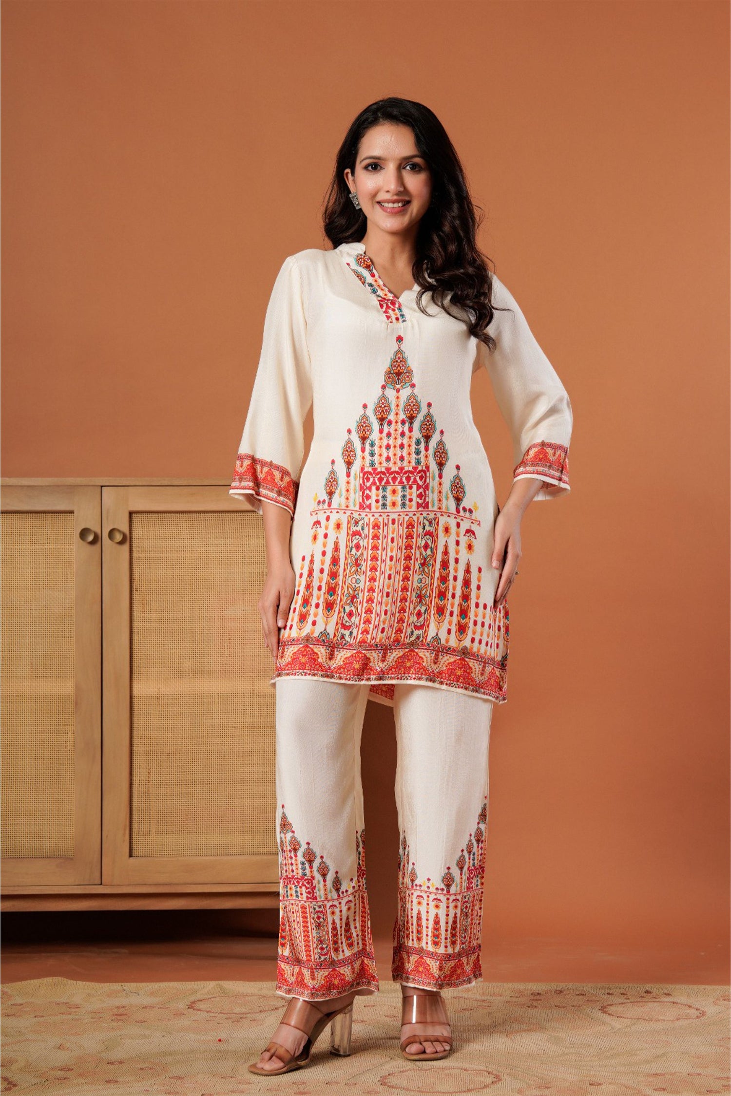 Ivory Printed Kurti Pant Co-Ord Set
