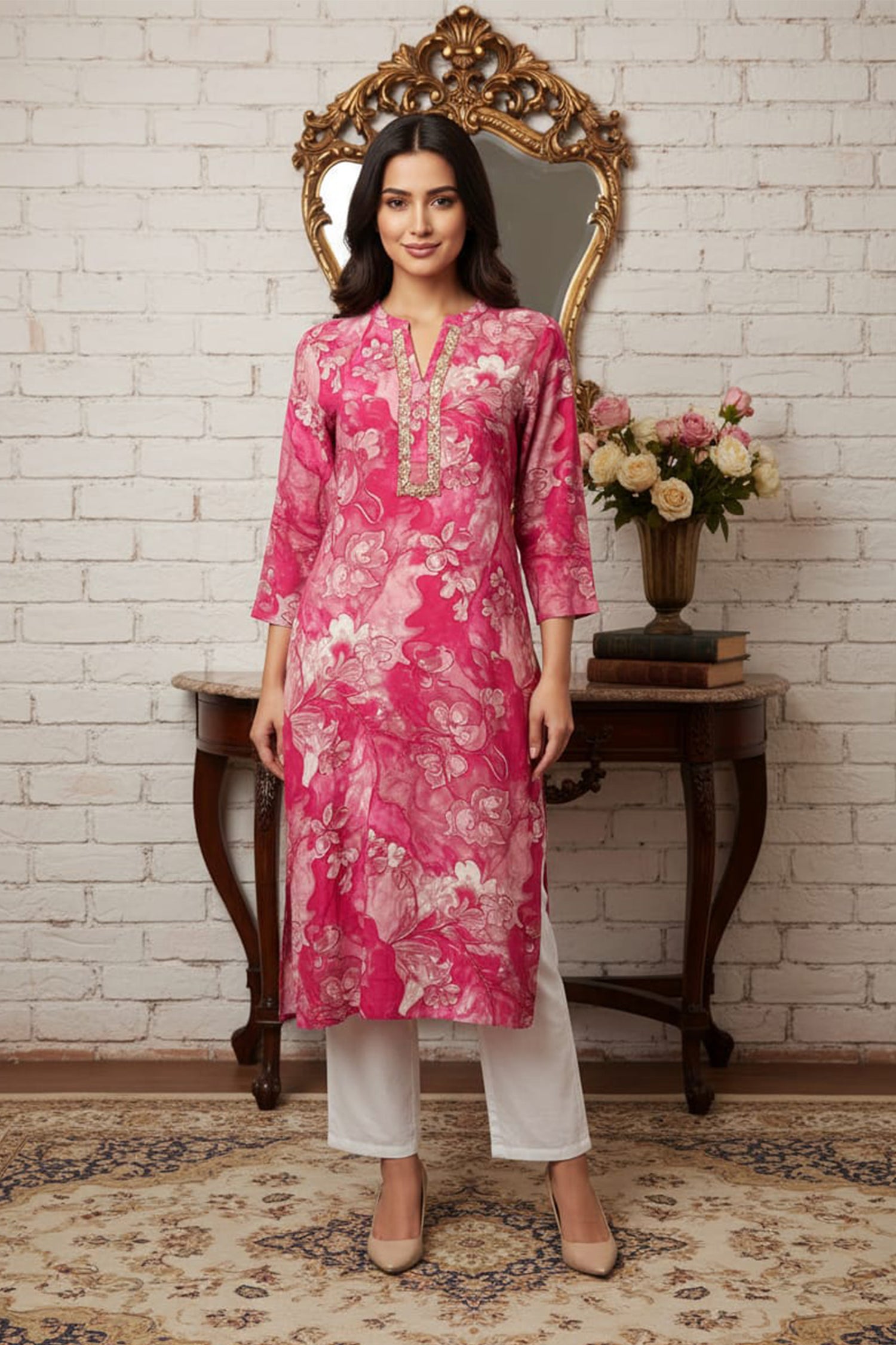 Floral Grace Straight Kurta – Premium Printed Collection