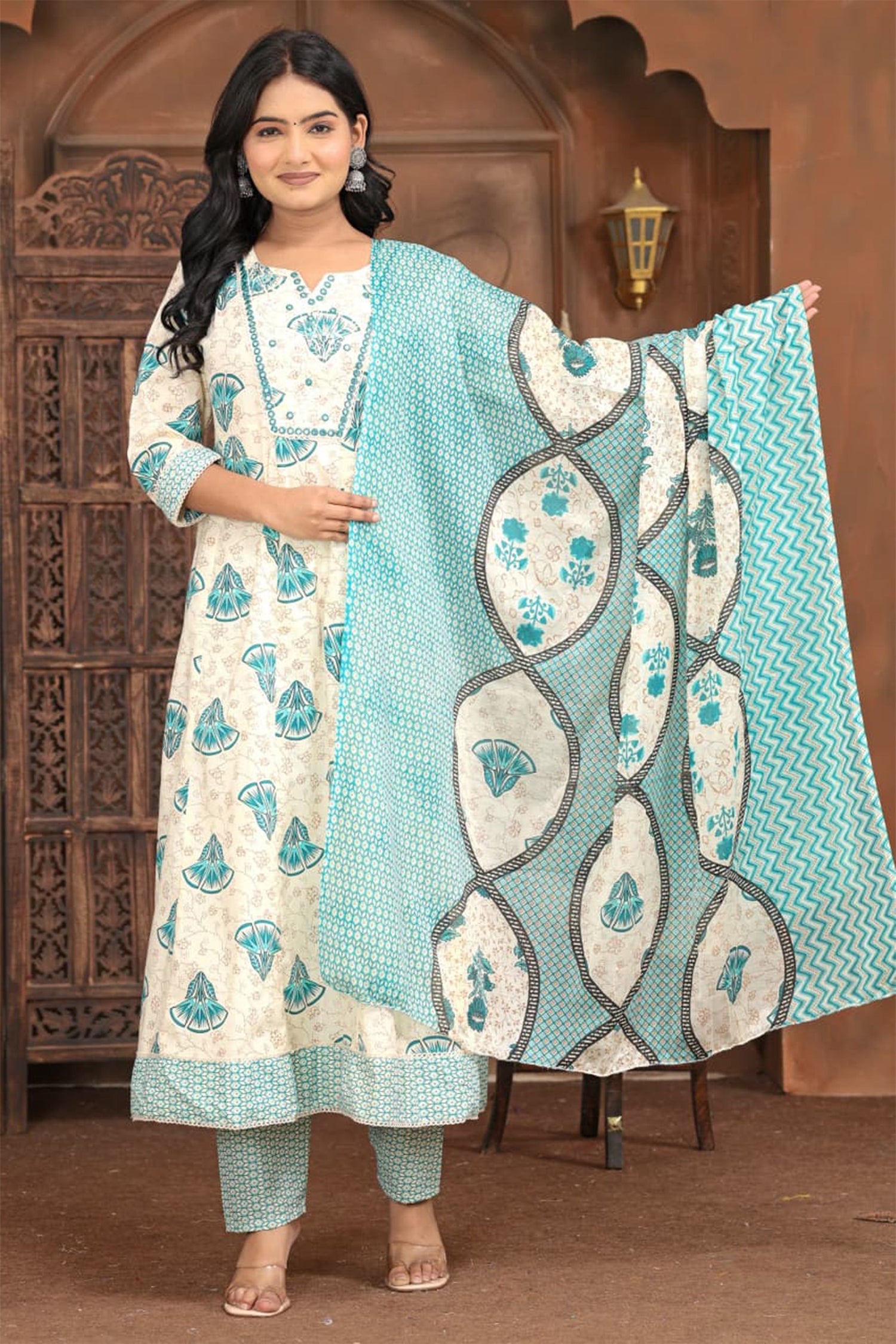 Elegant Floral Printed Kurta Pant Dupatta Set – Premium Ethnic Collection (Multi-Color)