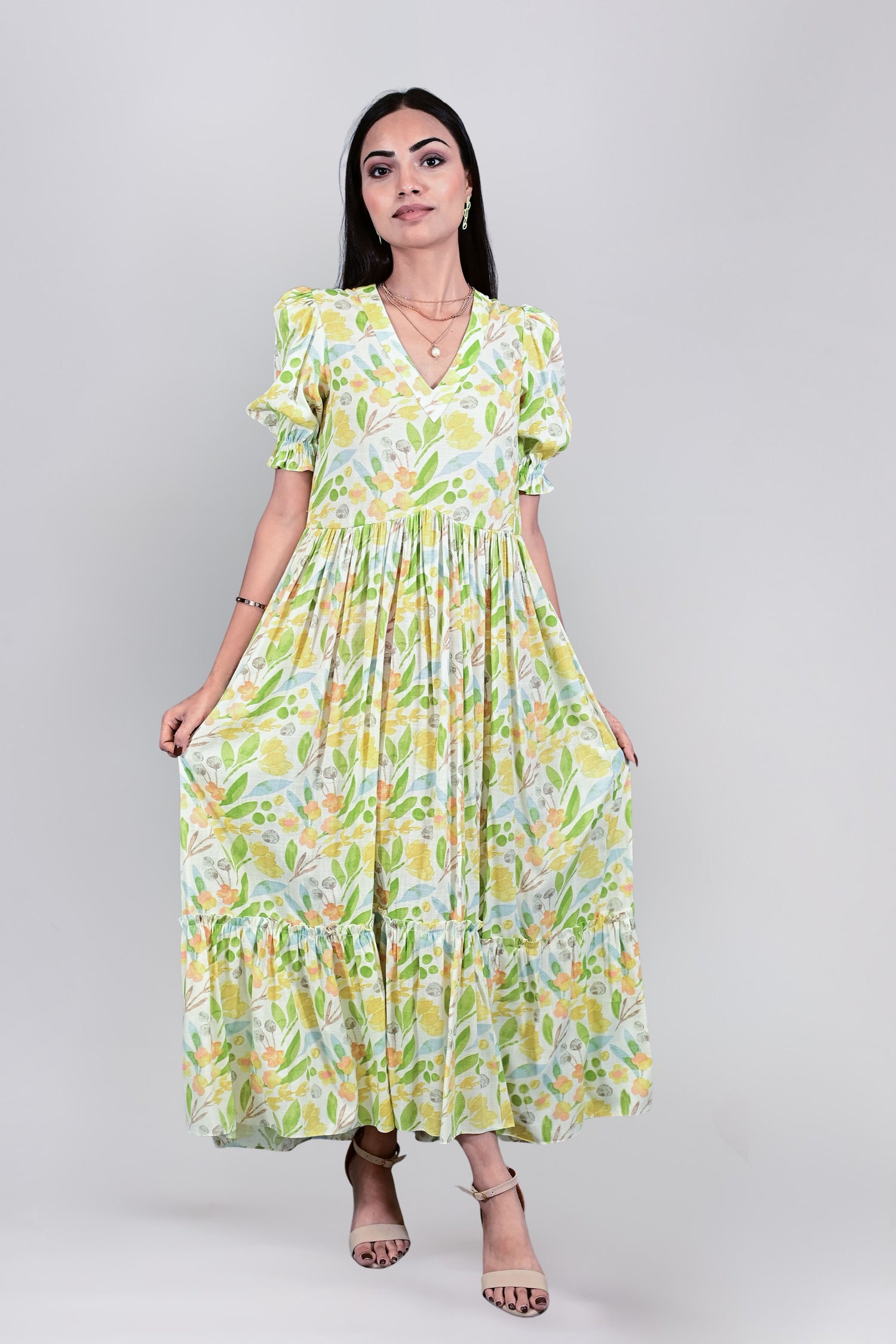 Spring Meadow Puff Sleeve Maxi Dress