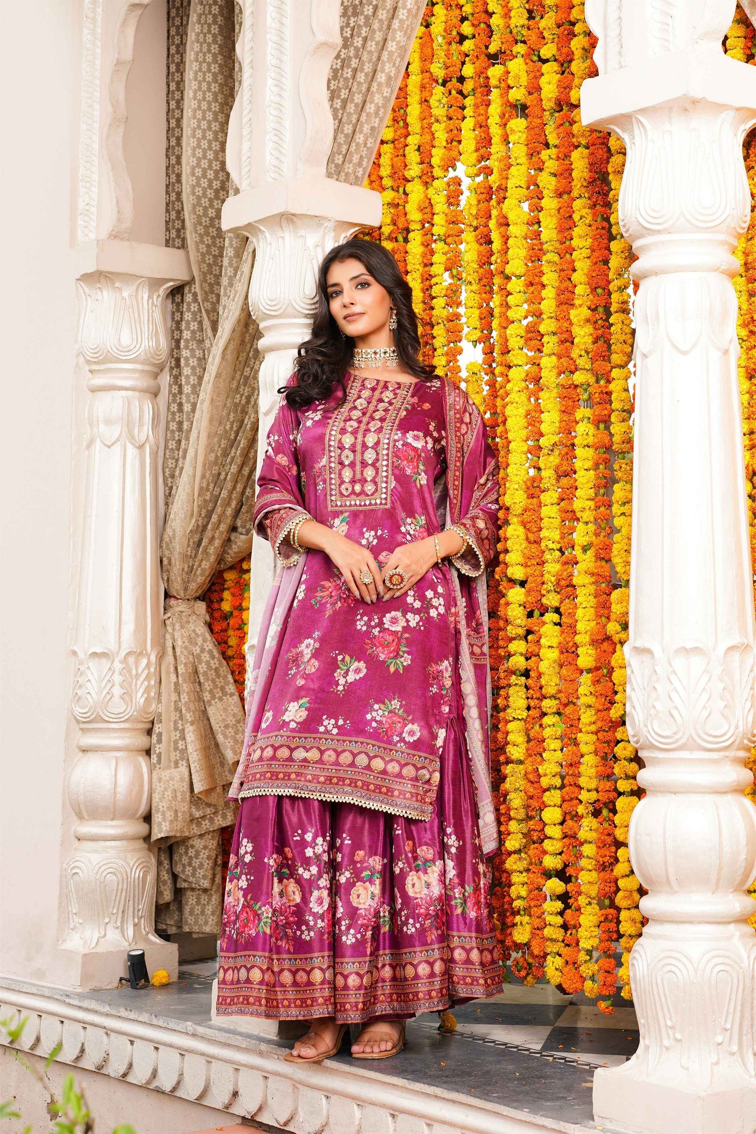 Women Floral Printed Kurta Set with Dupatta | Straight Fit Kurta Pant Set | Ethnic Wear for Women