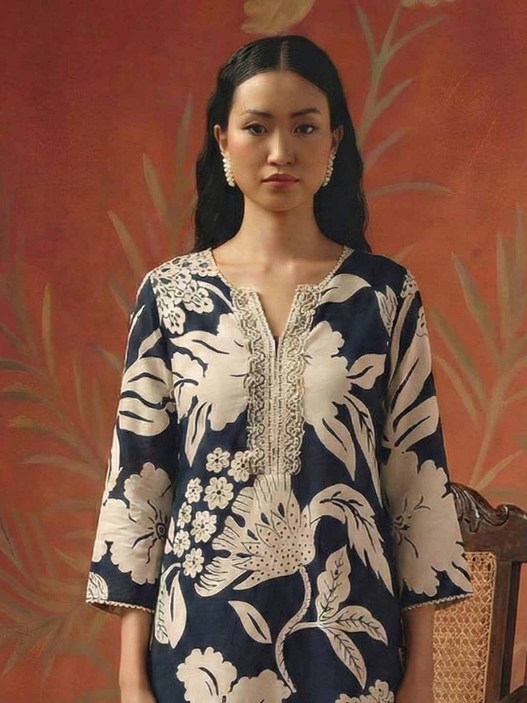 Floral Printed V-Neck Pure Cotton Kurti