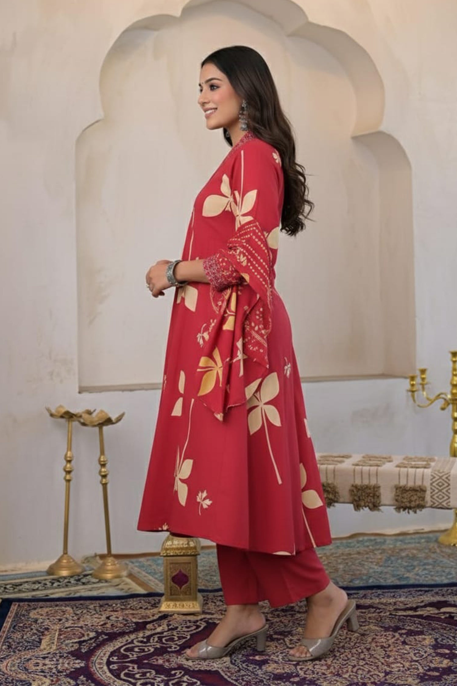 Gulnaar Red Flared Suit Set