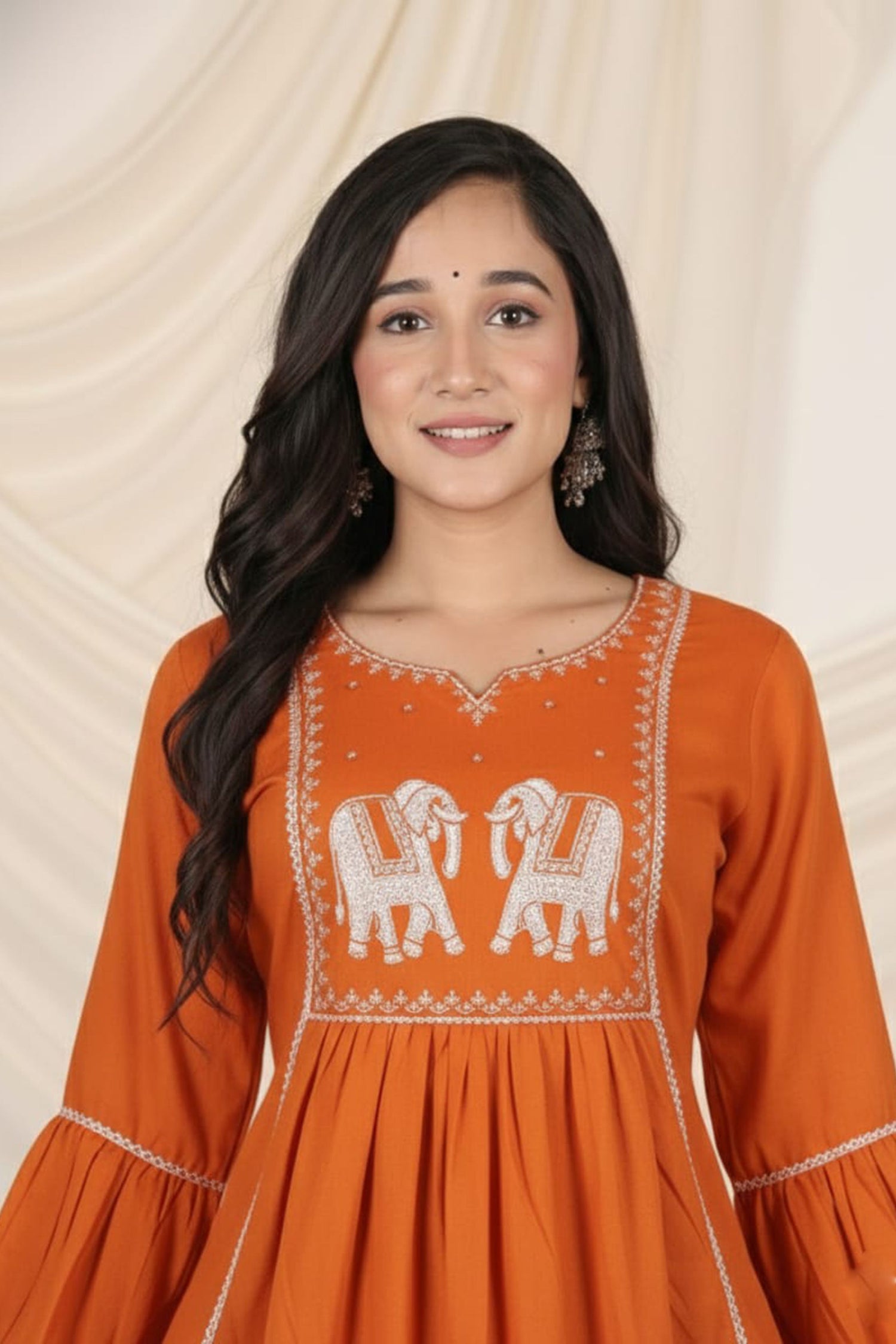 Royal Elephant Embroidered Flared Kurti for Women